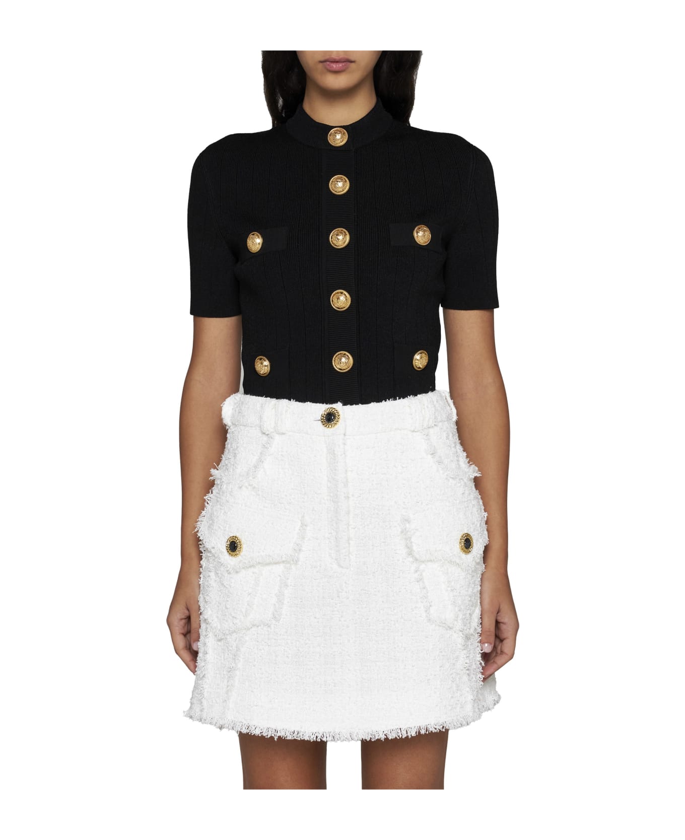 Balmain Tweed Mini Skirt - Fa Blanc