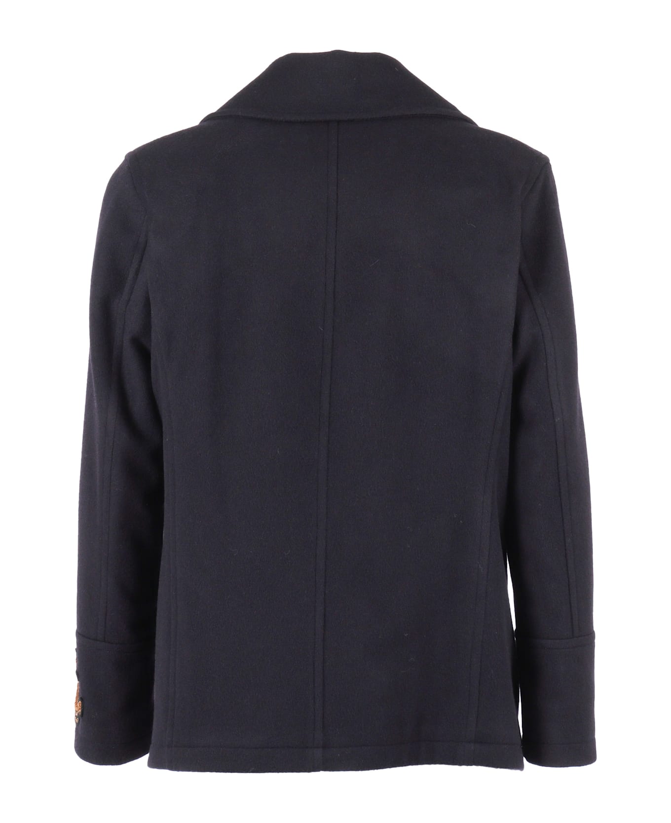 Sealup Amalfi Cashmere Blend Peacoat, Brass Buttons, Hand-embroidered Anchor On The Cuff, Light Wadding Padding - BLUE