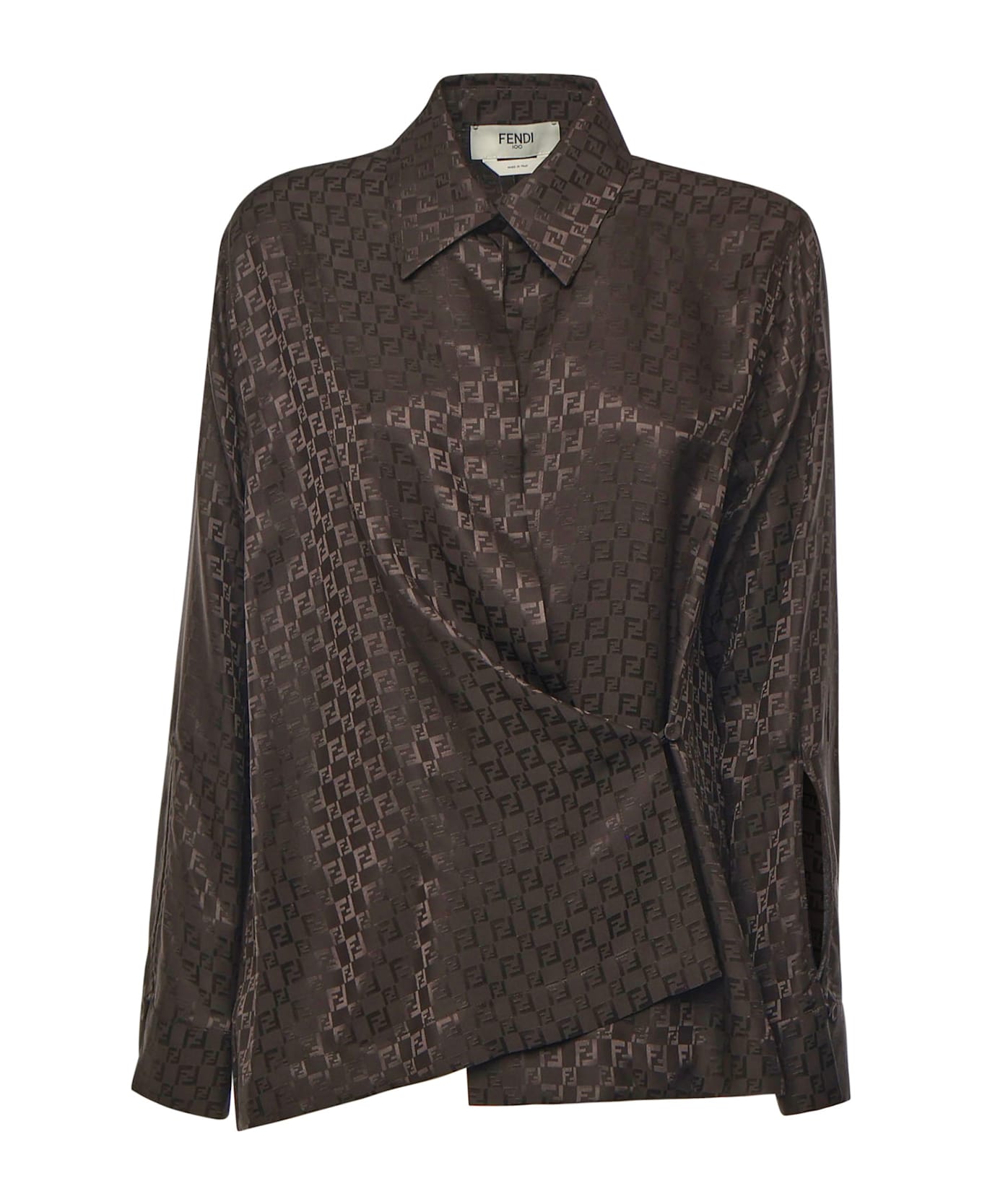 Fendi Ff Jacquard Silk Shirt - Brown