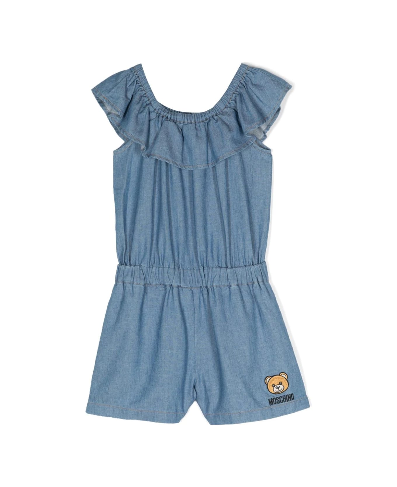 Moschino Blue Short Jumpsuit With Moschino Teddy Bear - Blue