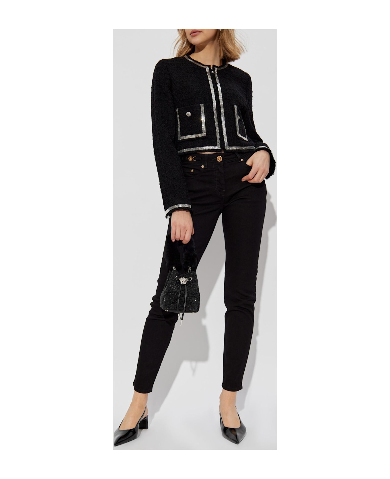 Versace Blazer With Shimmering Appliqués - Black