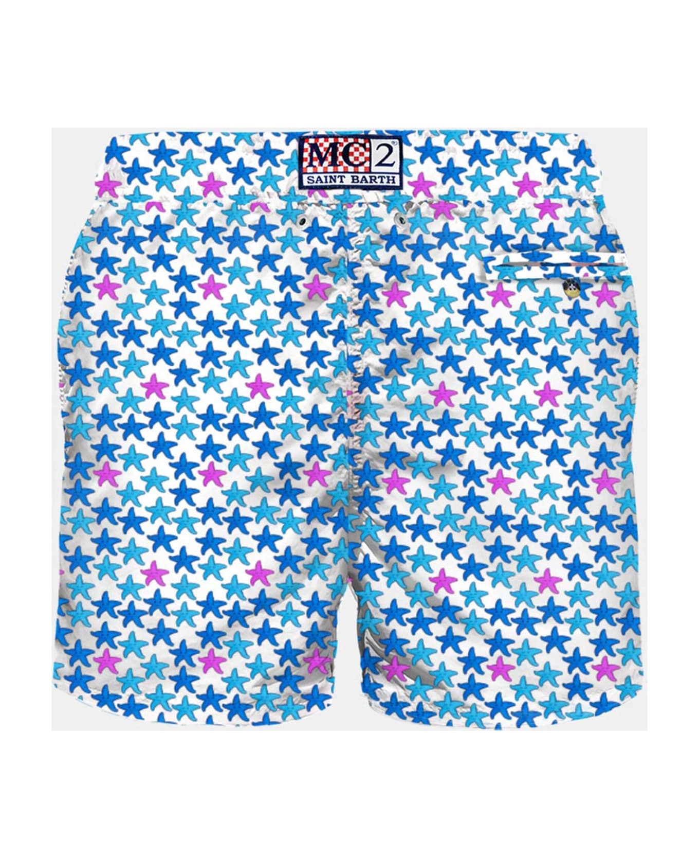 MC2 Saint Barth Man Light Fabric Swim Shorts With Starfish Print - WHITE