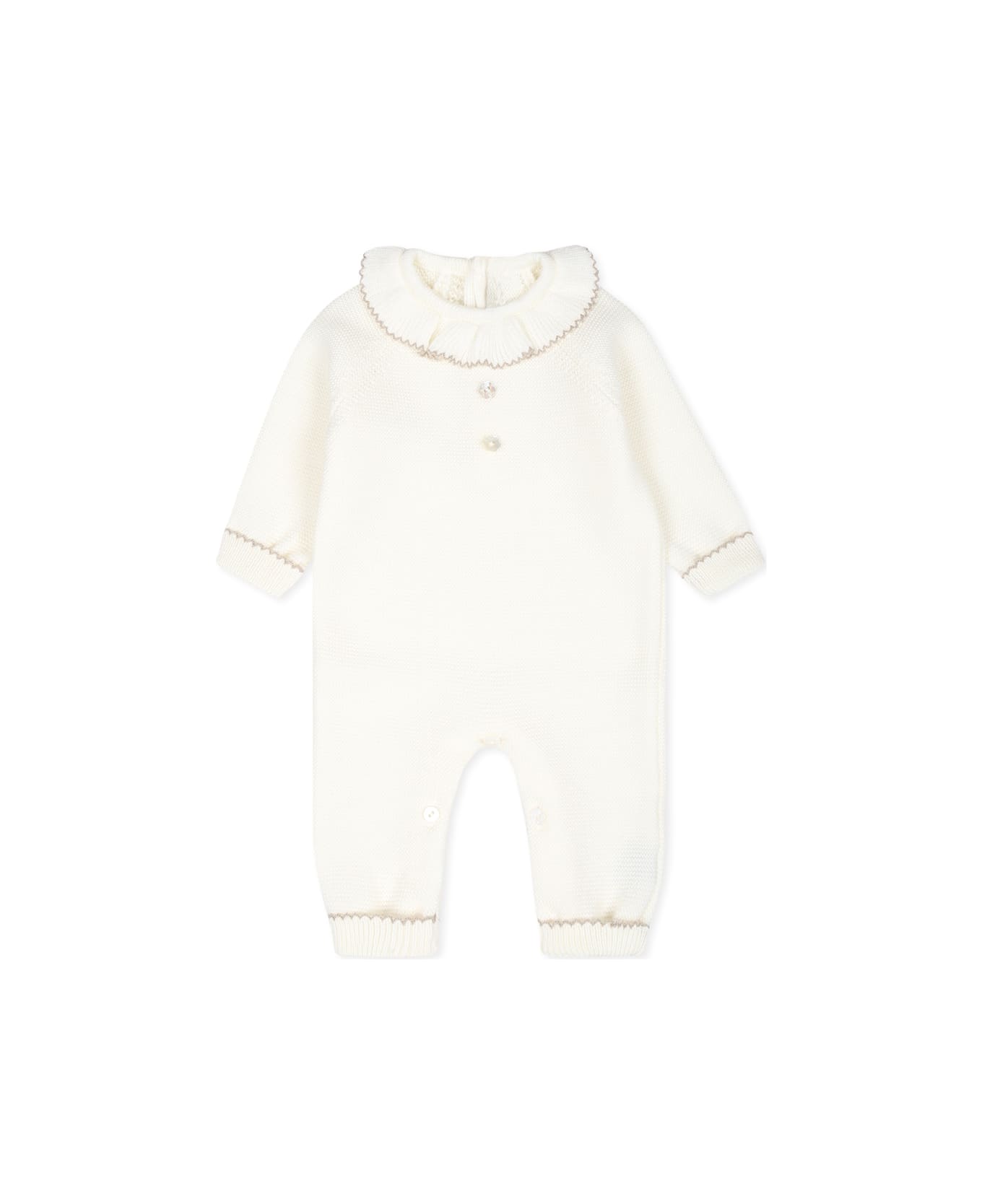 Little Bear Ivory Babygrow For Baby Girl - White