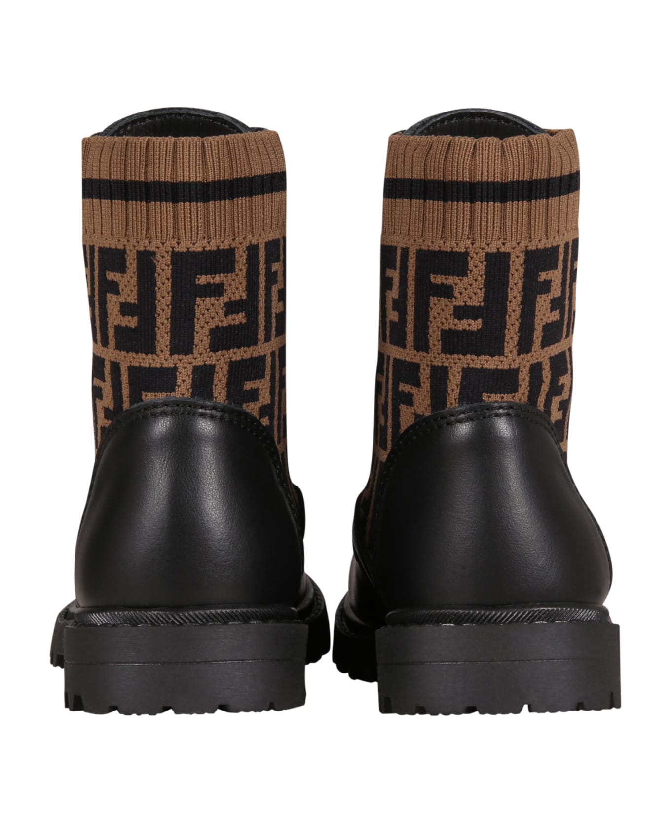 Fendi Black Boots For Kids With Double Ff - Pmm Nero Tabacco Nero