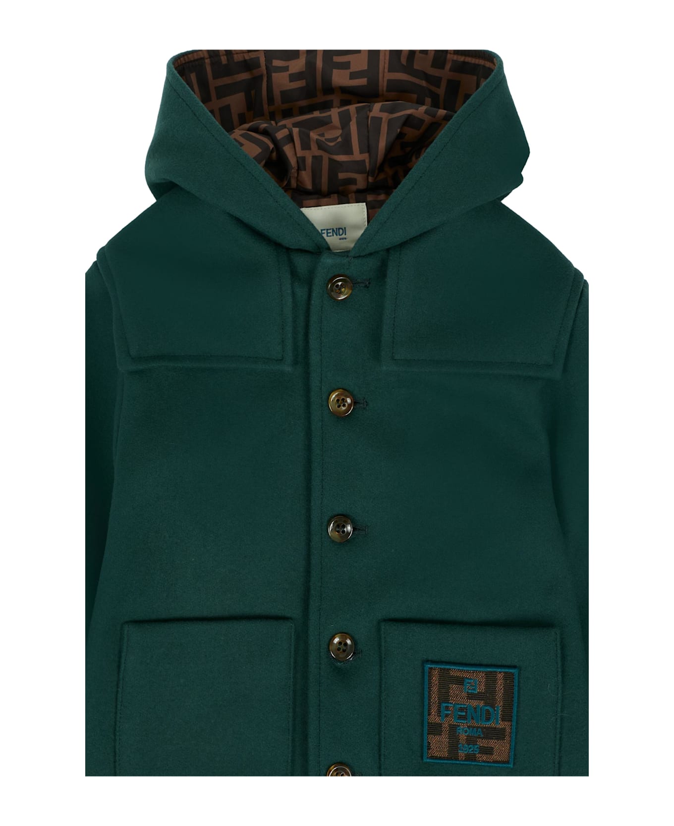 Fendi Green Coat For Babykids With Patch - Green