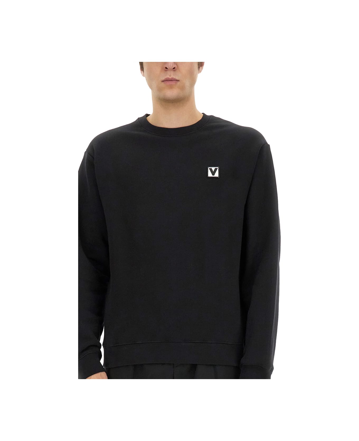 Valentino Cotton Crewneck Sweatshirt With "chez Valentino" Patch - BLACK