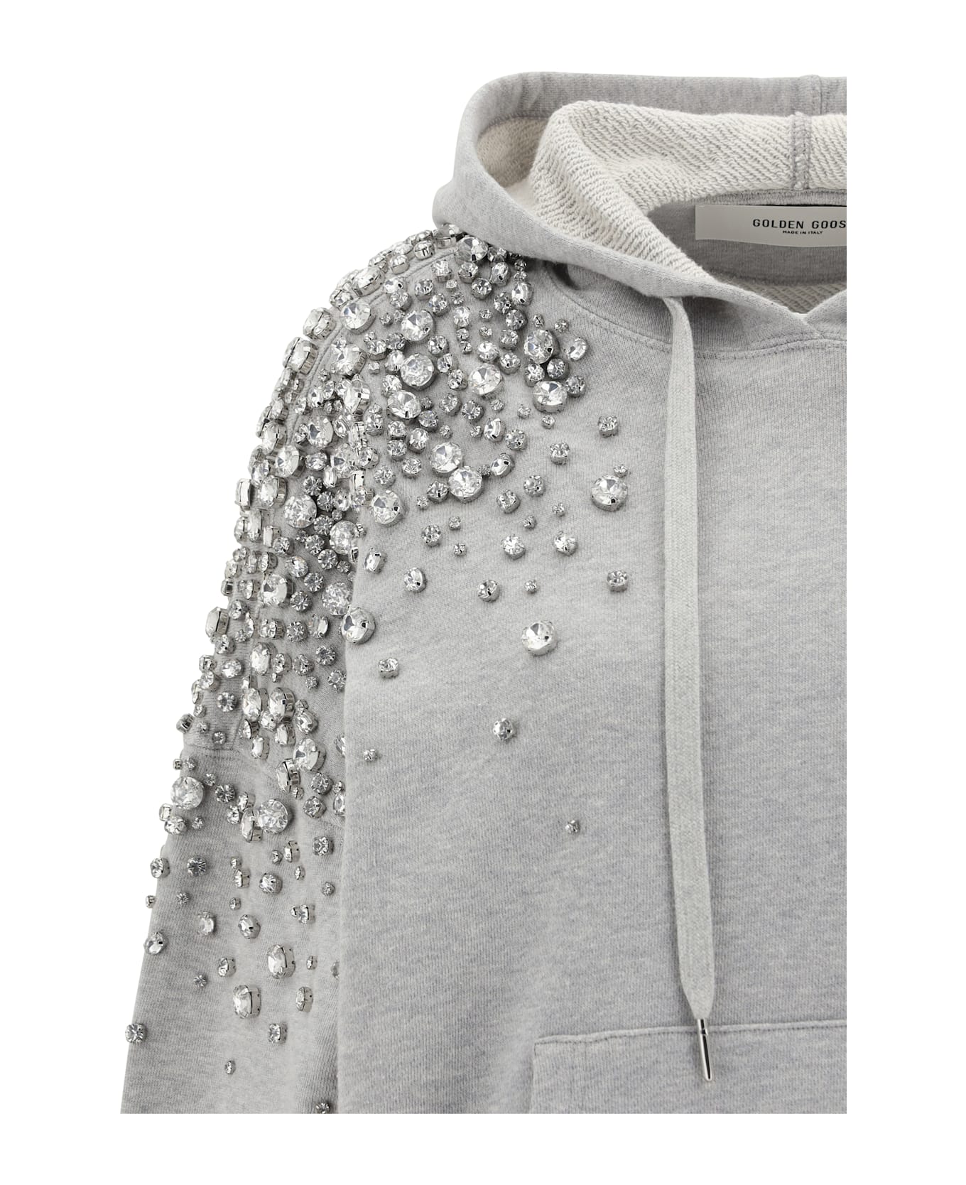 Golden Goose Grey Hoodie With Crystals - Alluminium Melange Gray