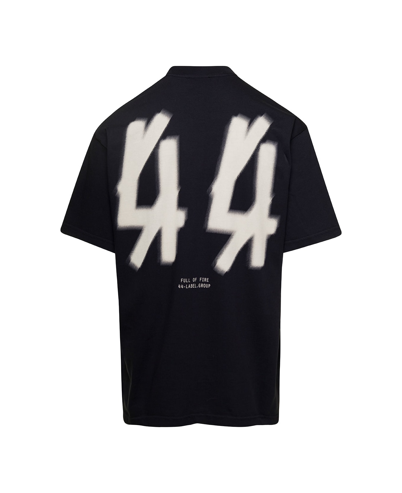 44 Label Group Black T-shirt With Logo Printed On Front And Back In Cotton Man