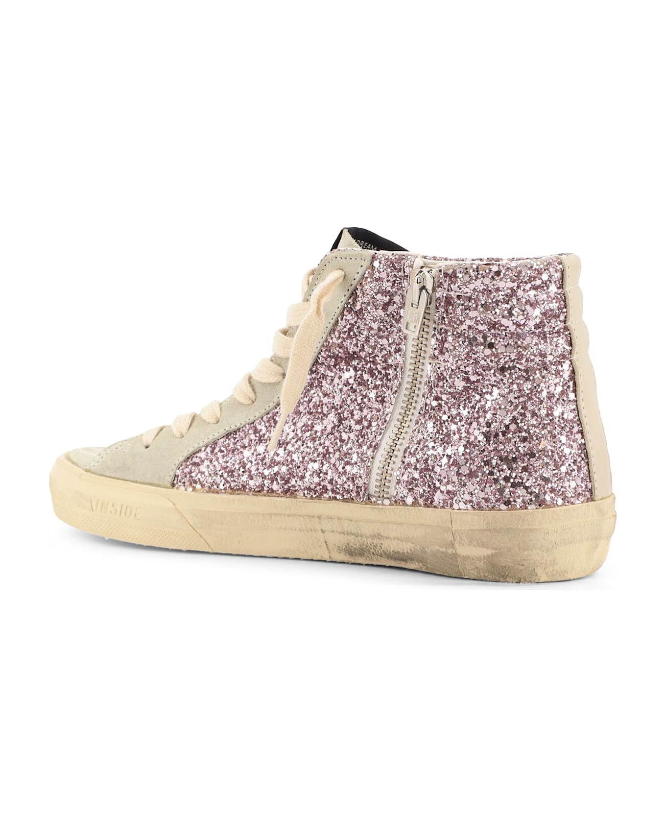 Golden Goose Leather Sneakers With All-over Glitter Detail - Lilacsand
