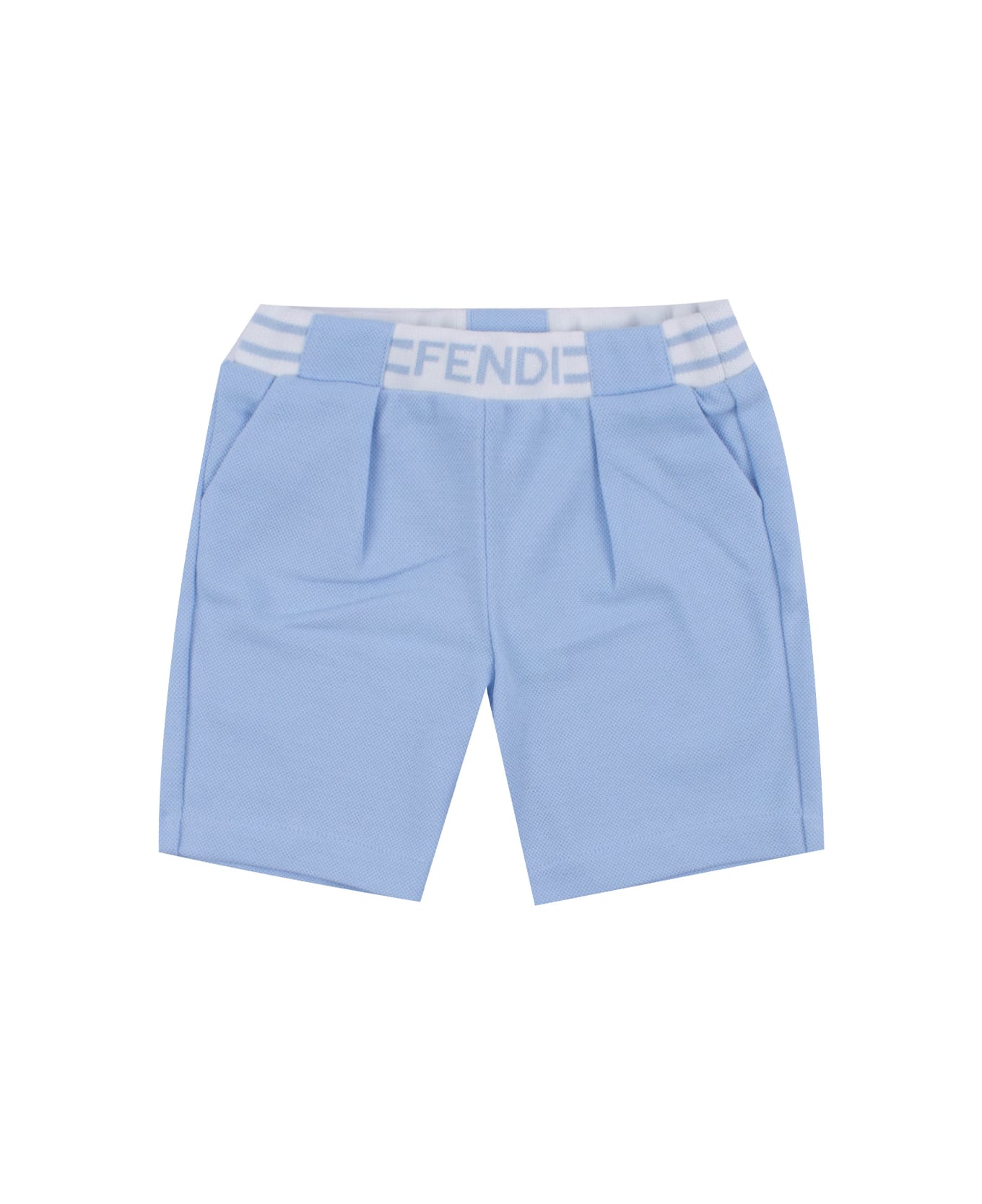 Fendi Shorts In Piquet Cotton - Light blue