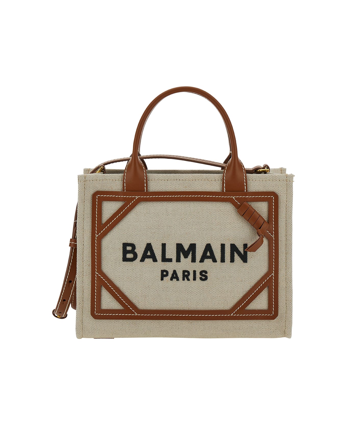 Balmain 'b-army' Mini Beige Tote Bag With Logo Detail In Canvas Woman - NATUREL MARRON