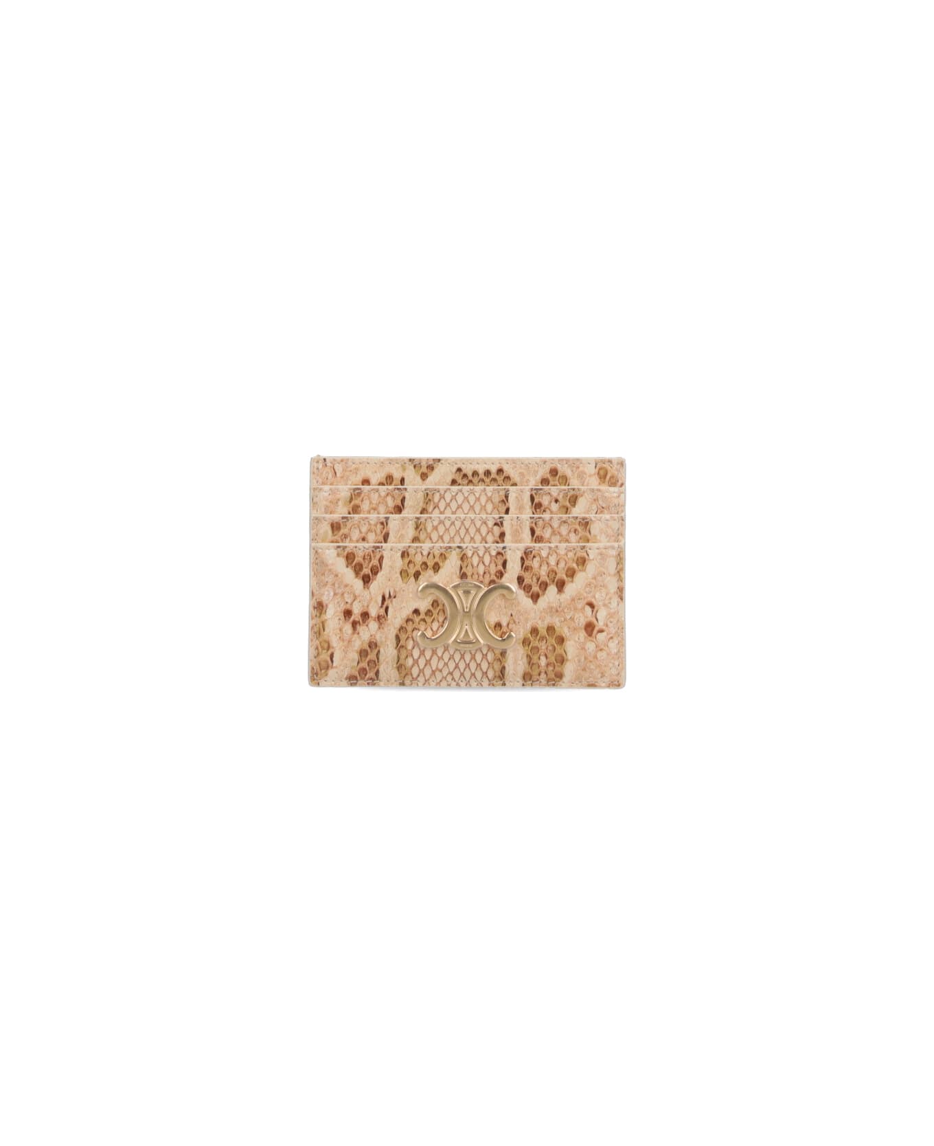Celine 
triomphe
 Python Leather Card Holder - Beige