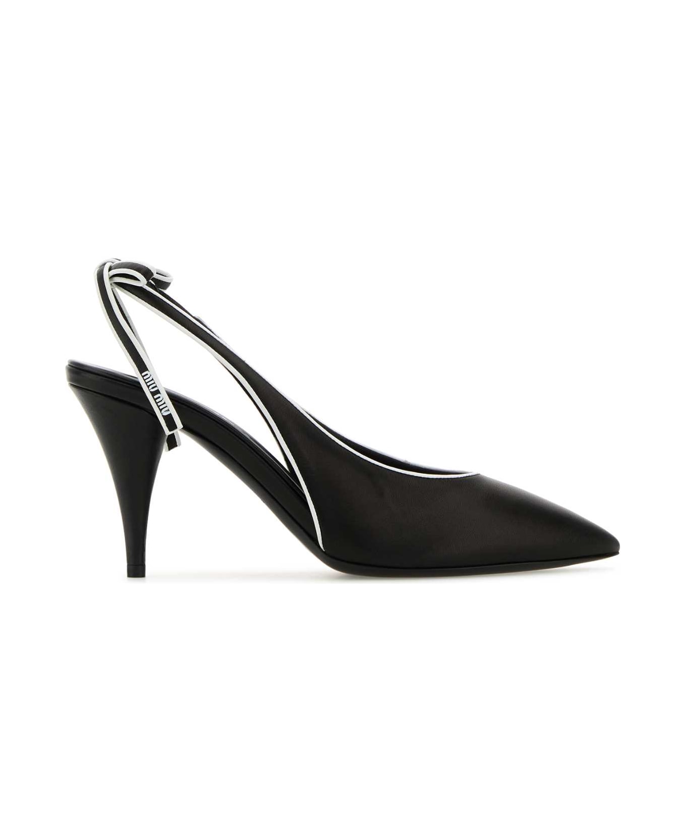 Miu Miu Black Leather Pumps - NEROBIANCO