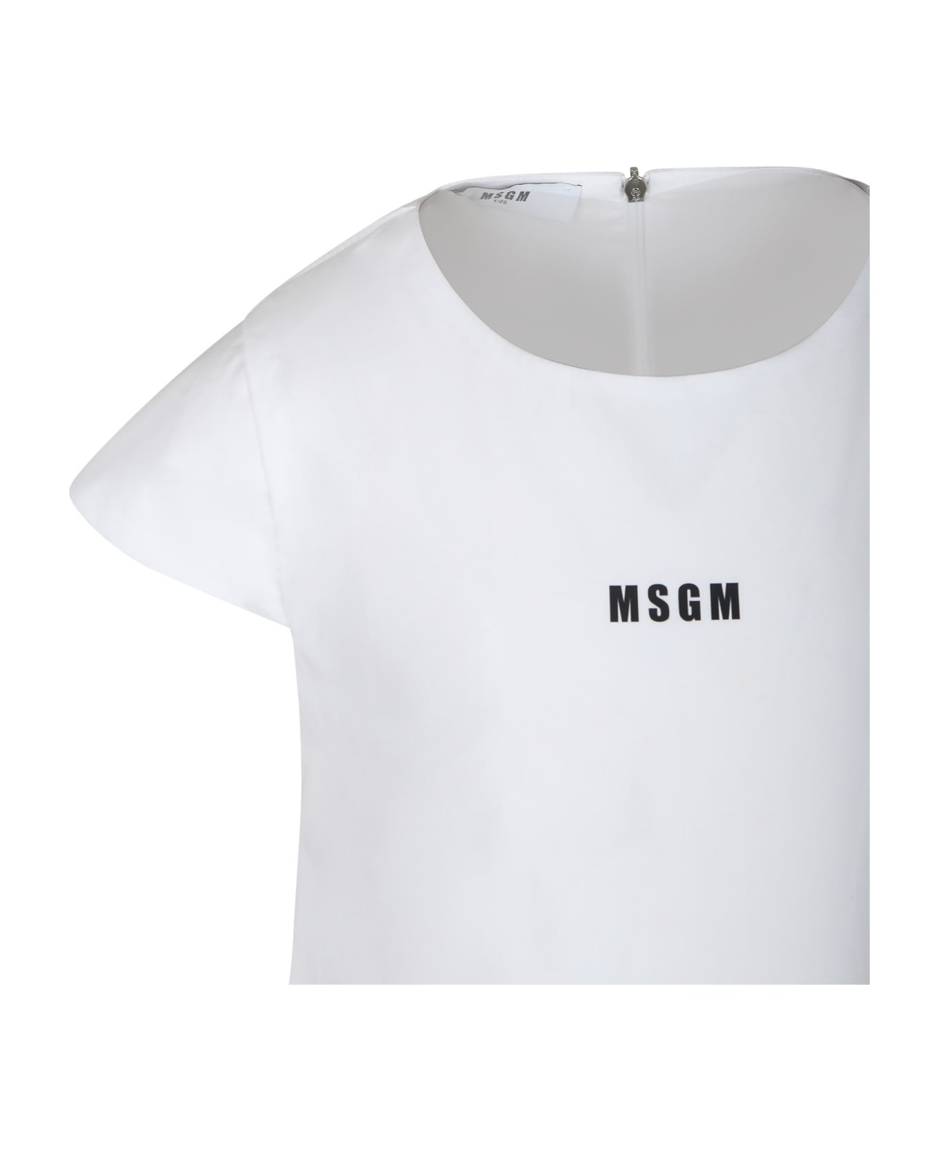 MSGM White Dress For Girl With Logo - White