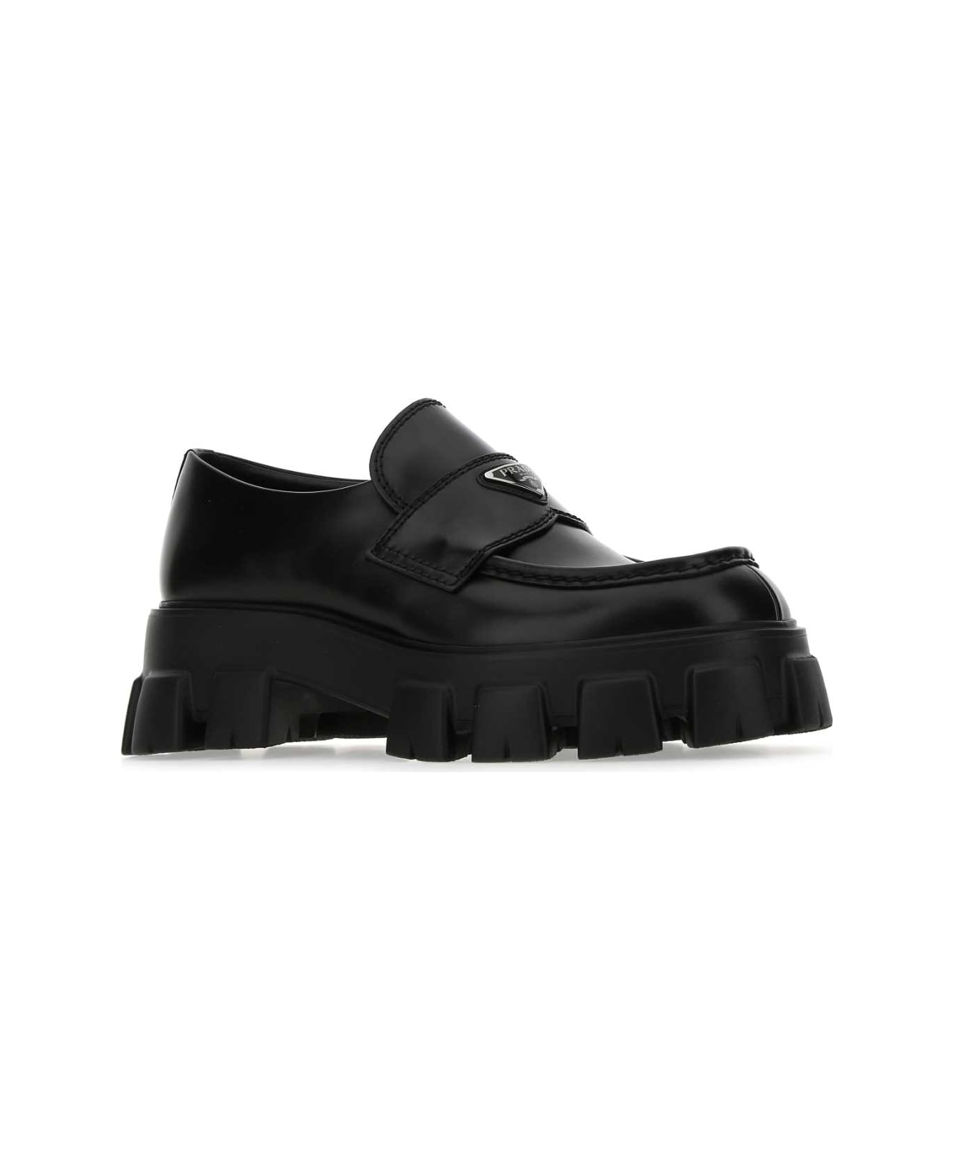 Prada Black Leather Monolith Loafers - F0002