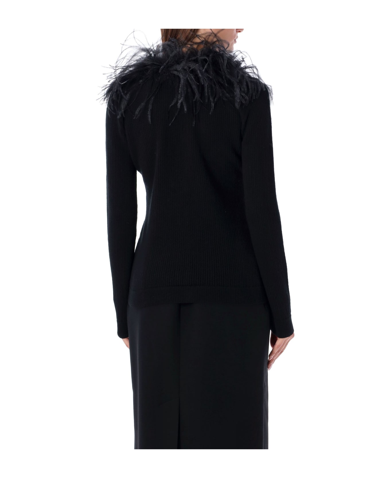 Alessandra Rich Cardigan Feather - BLACK