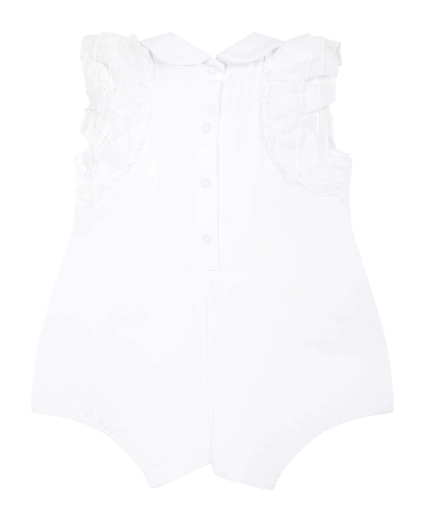 Monnalisa White Romper For Baby Girl With Daisy Print - White