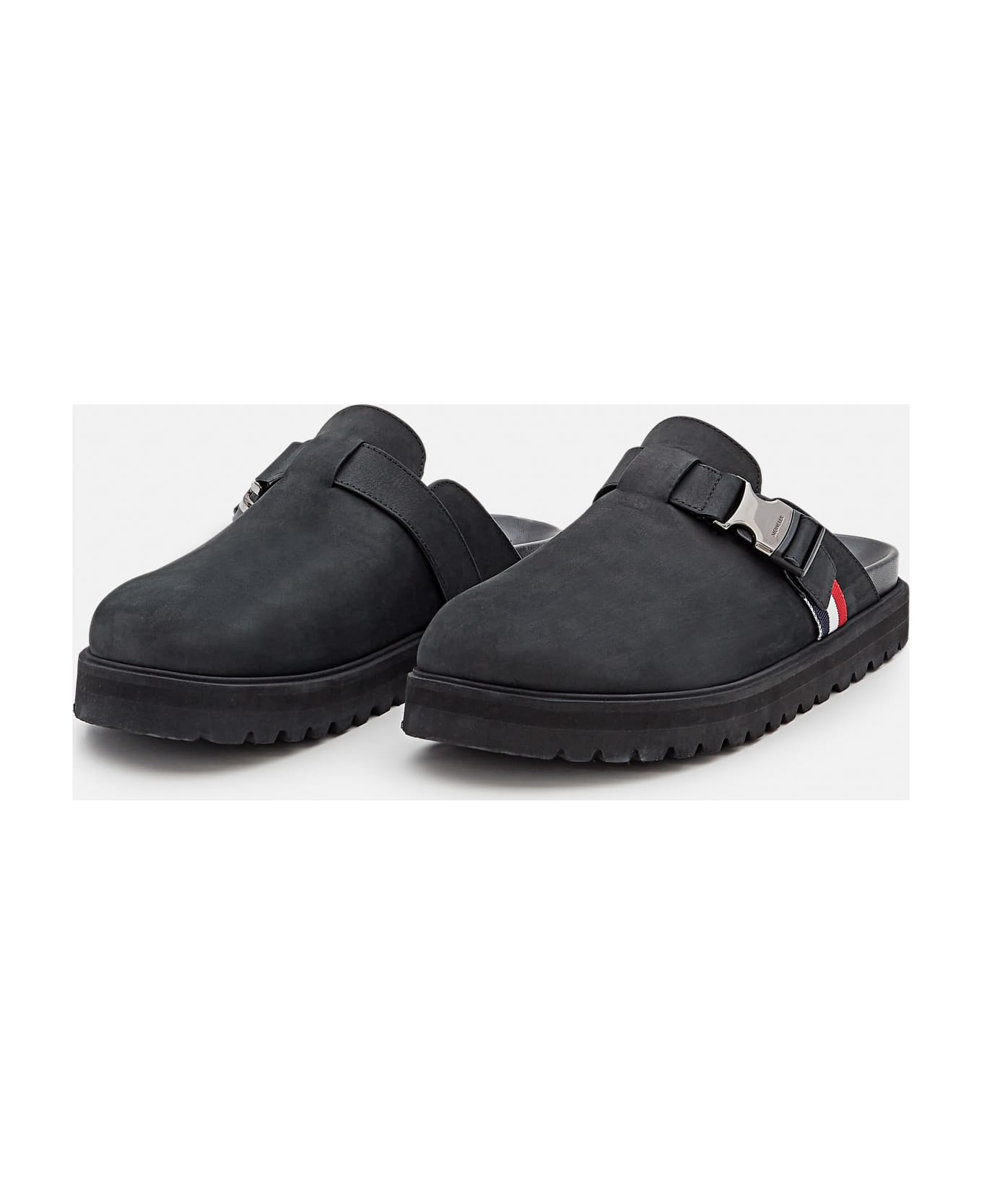 Moncler "mon Mule" Slides Leather Shoes - Black