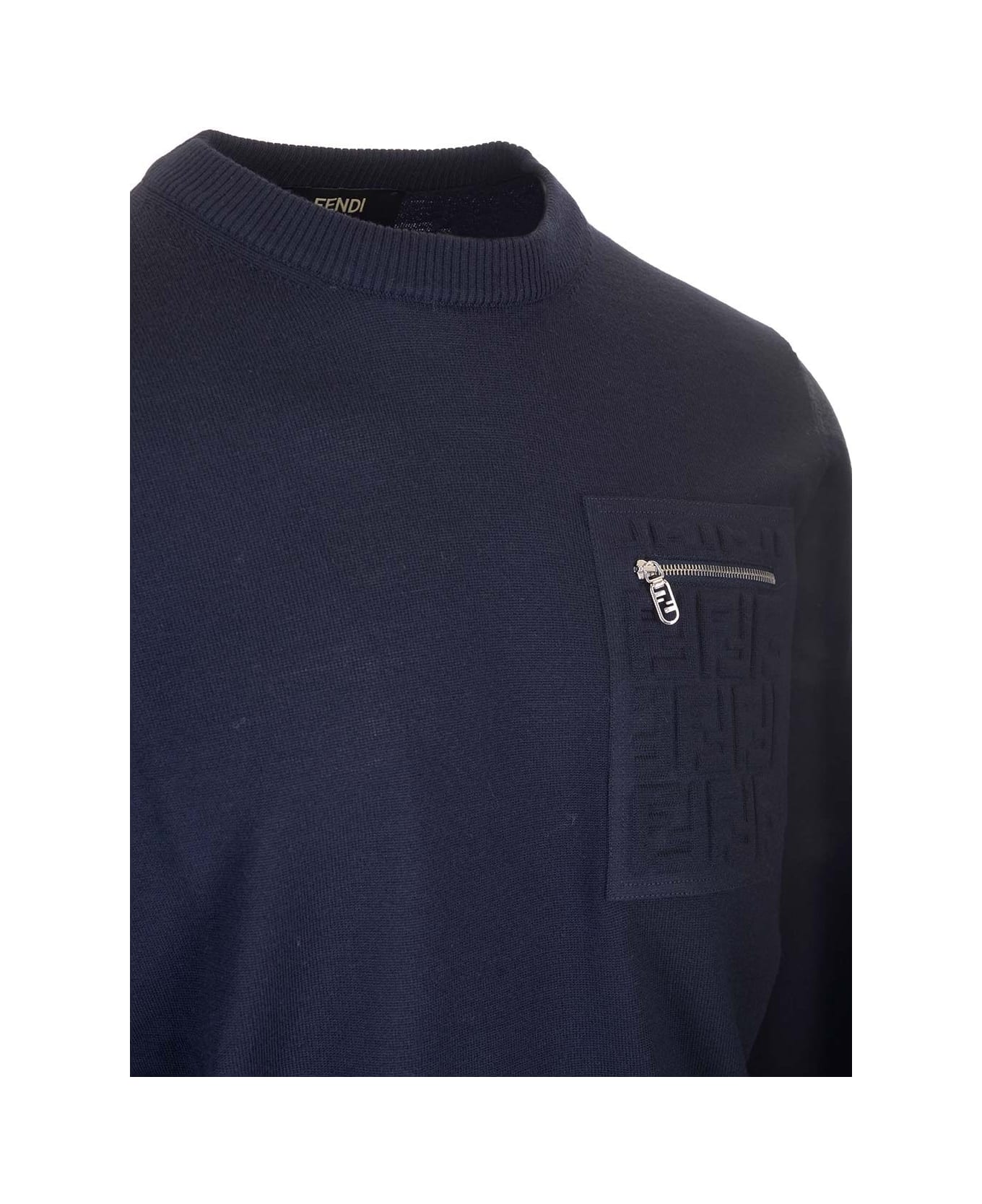 Fendi Navy Blue Wool Sweater - Blue