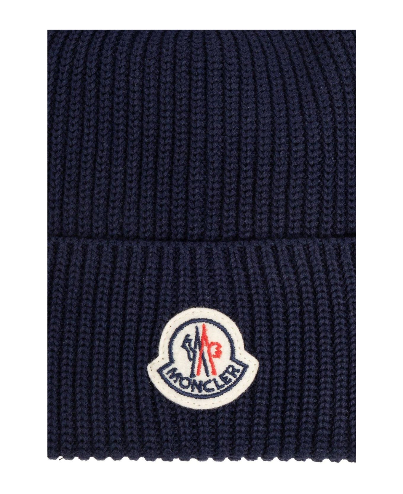 Moncler Logo Patch Ribbed-knit Beanie - Blue