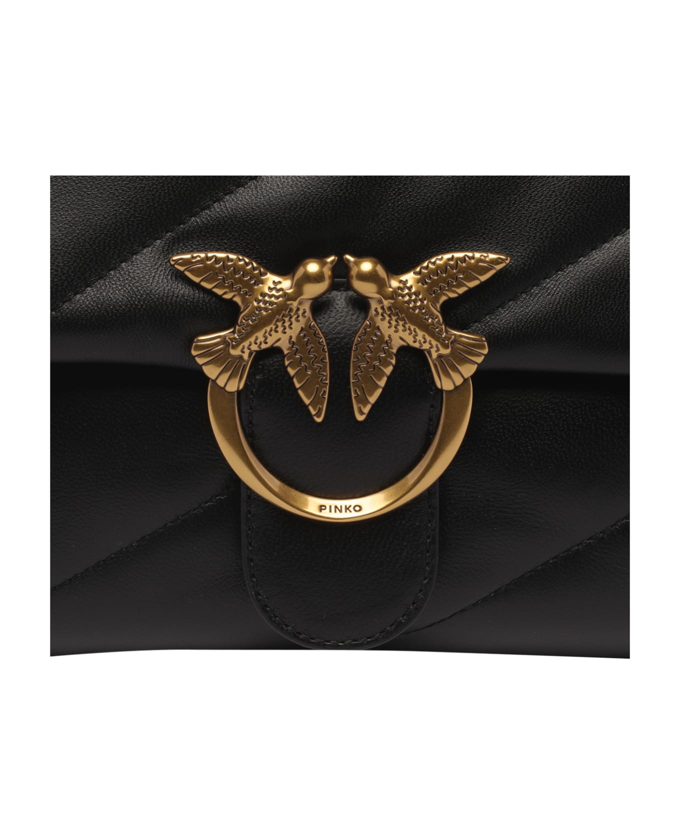 Pinko Love Classic Puffer Shoulder Bag - Q Nero Antique Gold