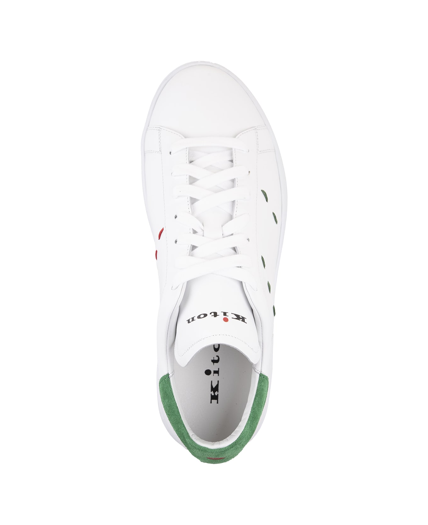 Kiton White Leather Sneakers With Green Details - Green