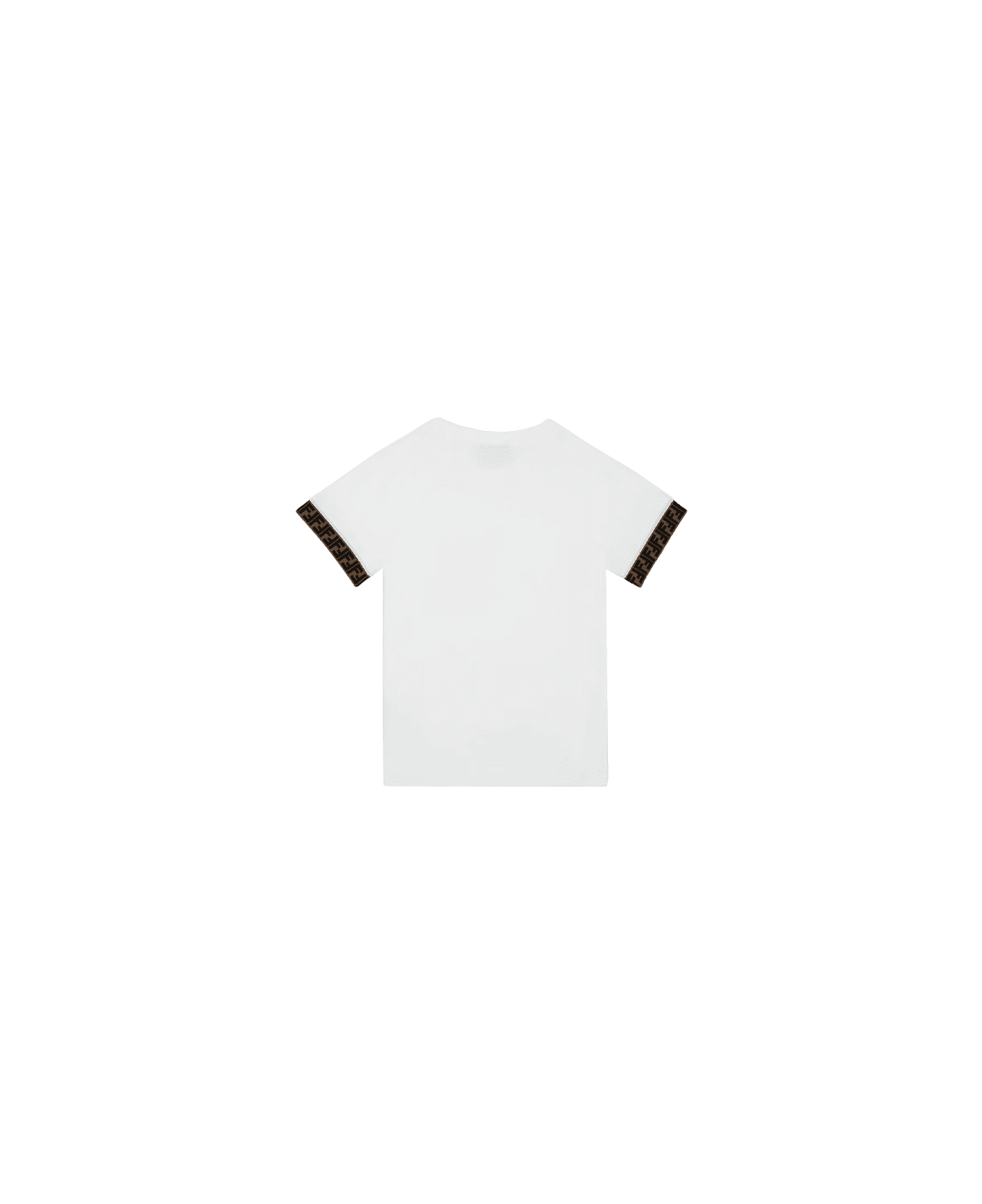 Fendi White T-shirt With Ff Tape On Sleeves - White