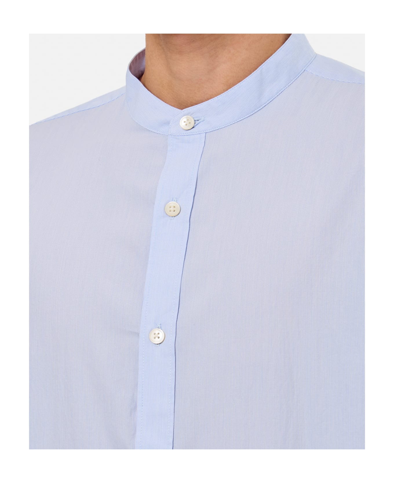 Closed Collarless Shirt - Blue シャツ
