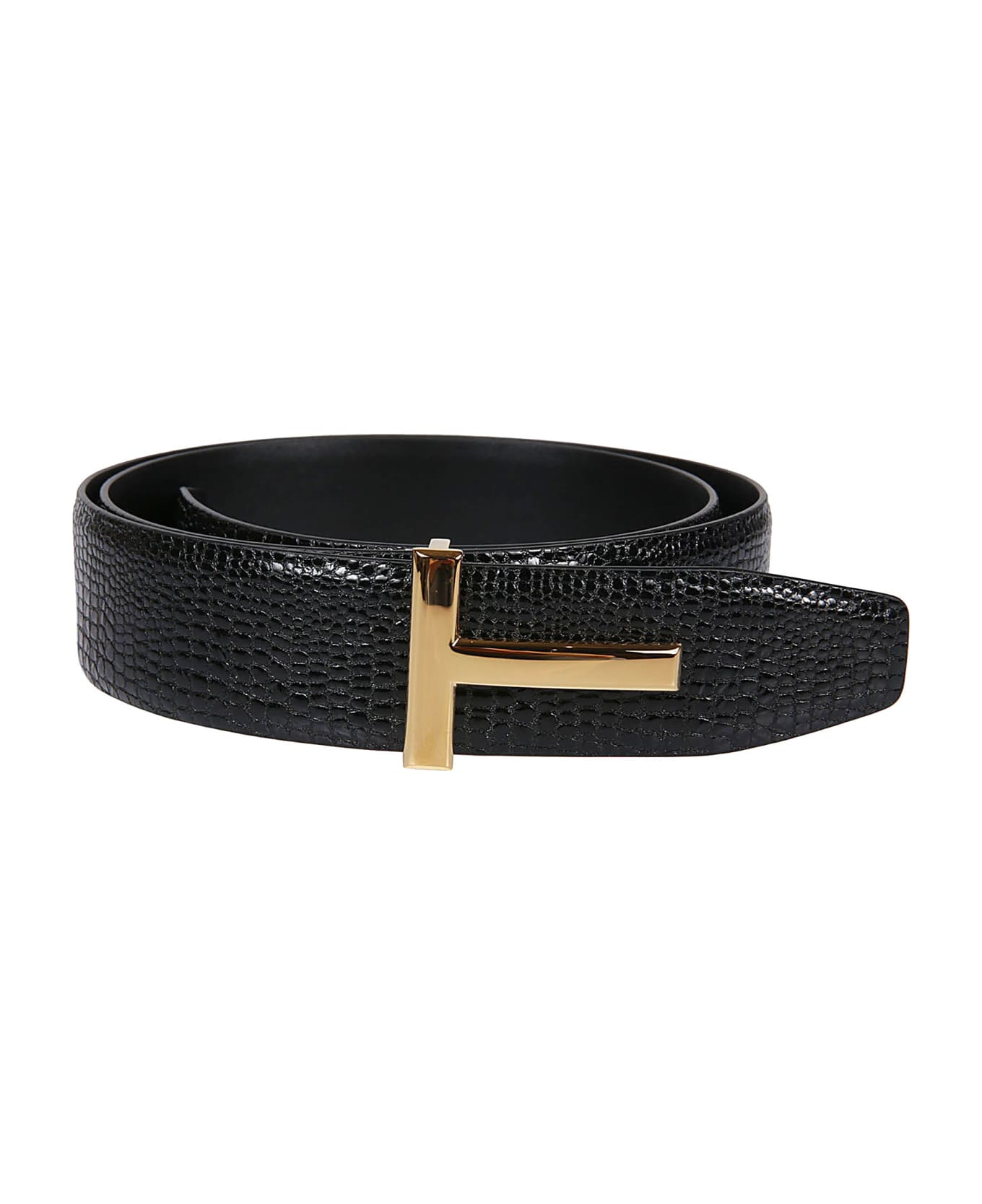 Tom Ford Printed Lizard Reversible T-buckle Belt - Black