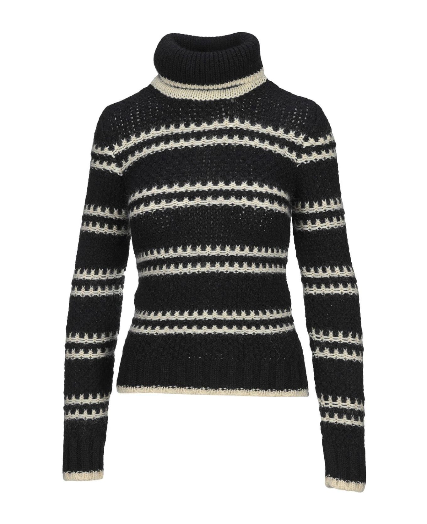 Saint Laurent Striped Turtleneck Knit Jumper - BLACK