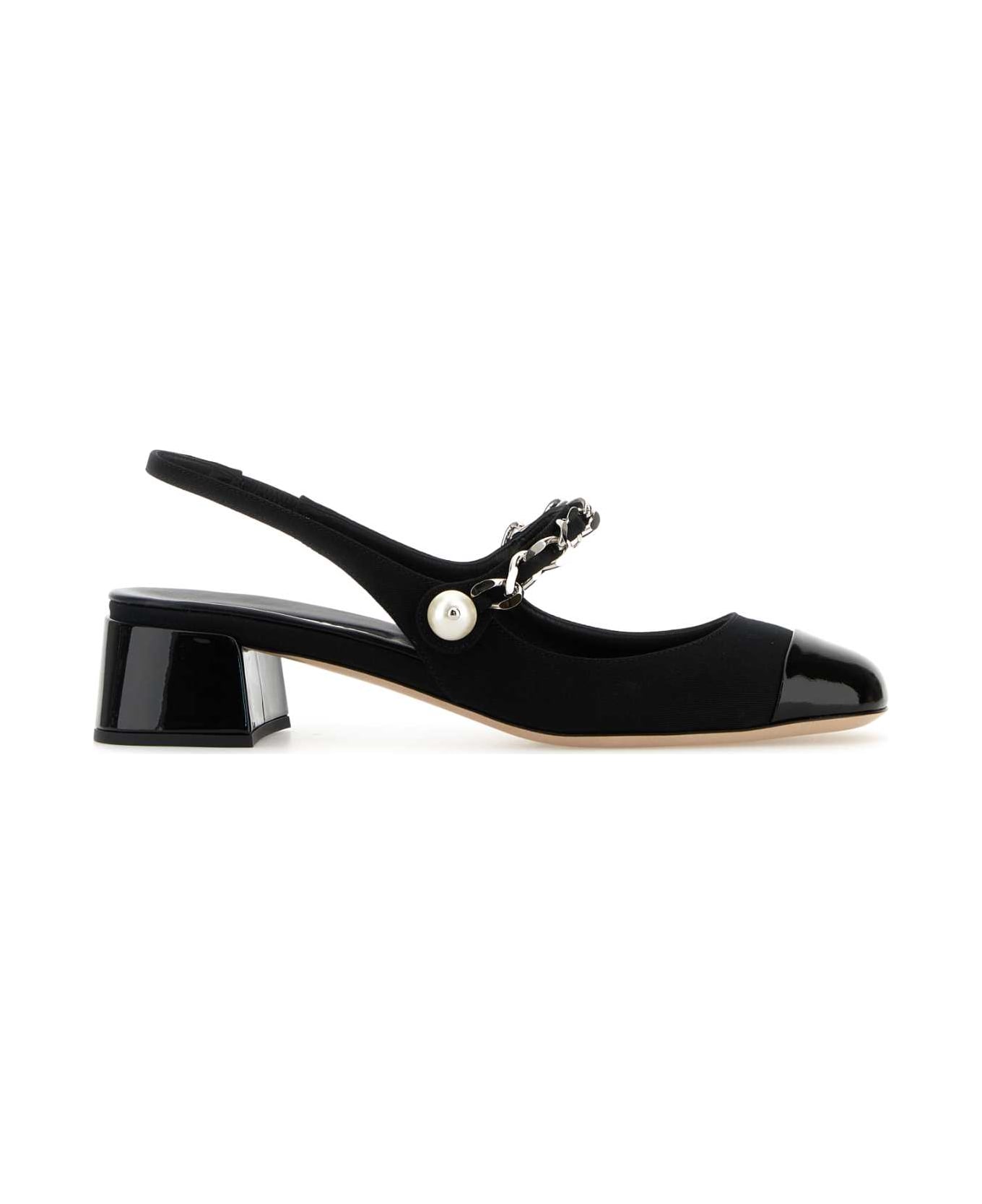 Miu Miu Black Canvas And Leather Pumps - NERO