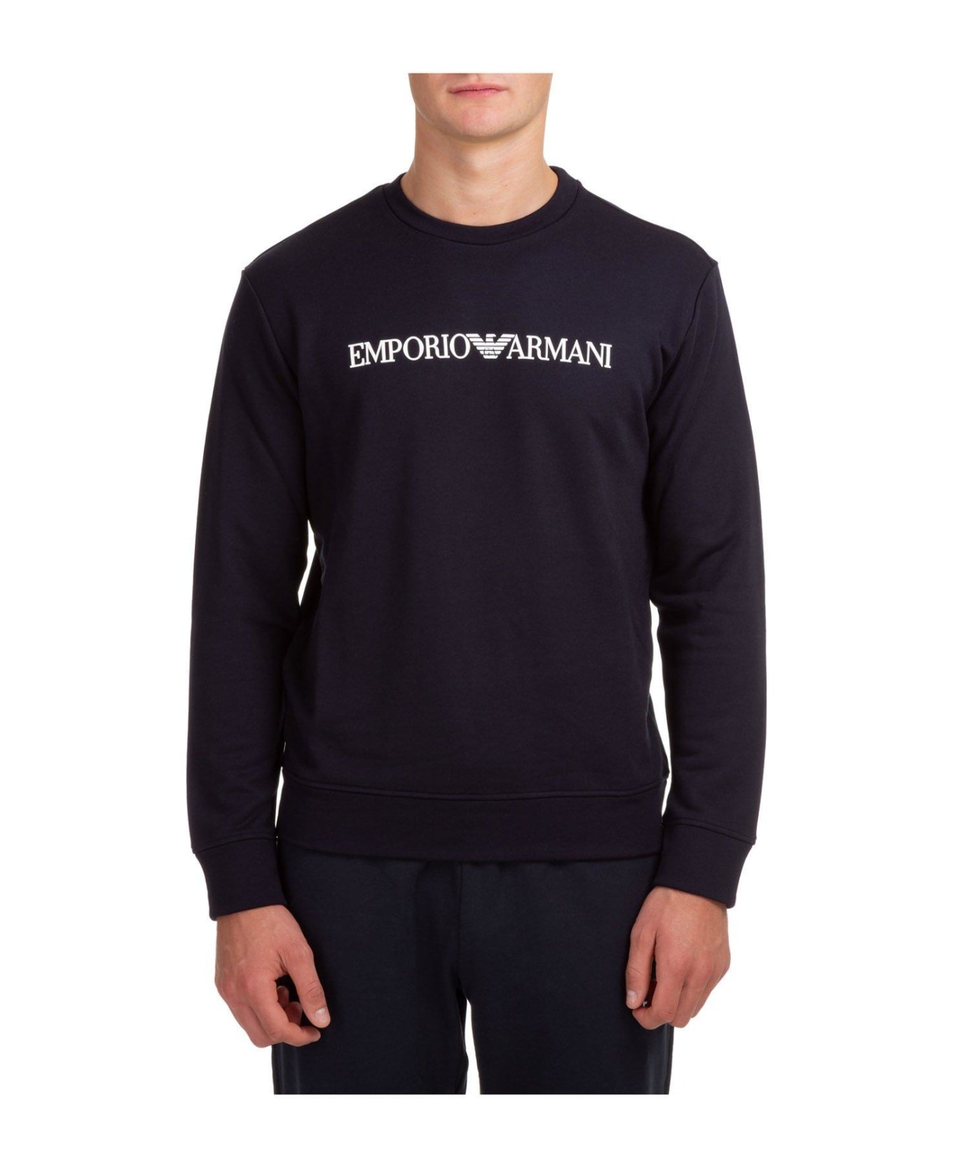 Emporio Armani Logo Print Crewneck Sweatshirt - Navy logo