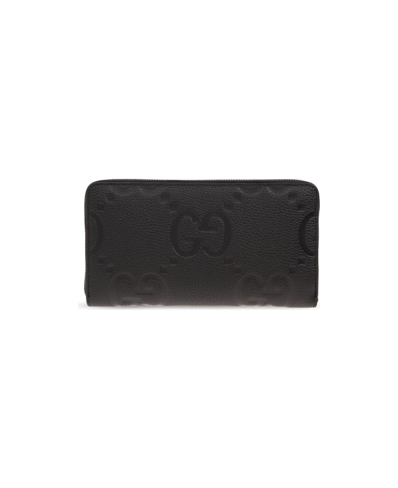 Gucci Logo Embossed Zip-around Wallet - Black