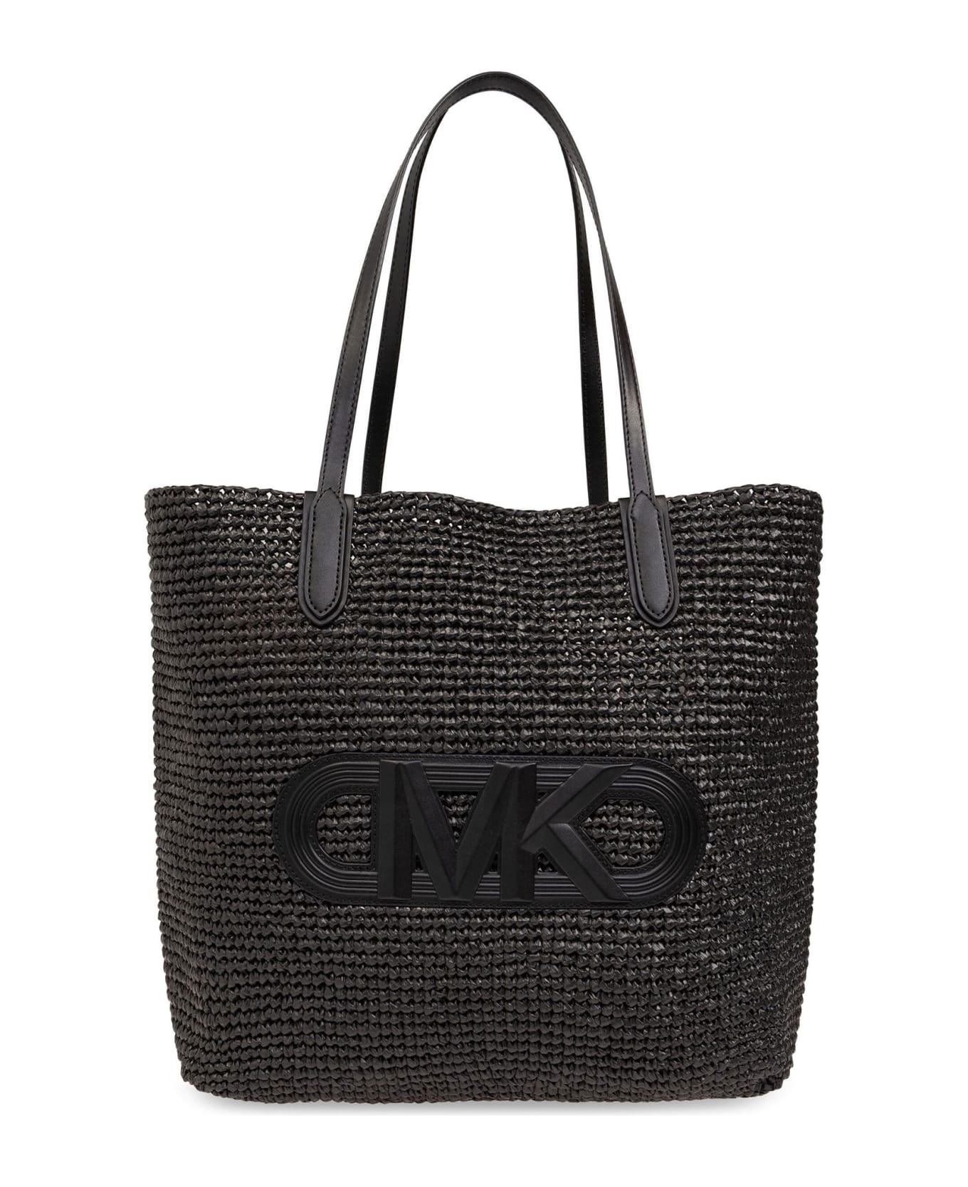 Michael Kors Eliza Tote Bag In Black Straw With Logo - BLACK BLACK トートバッグ