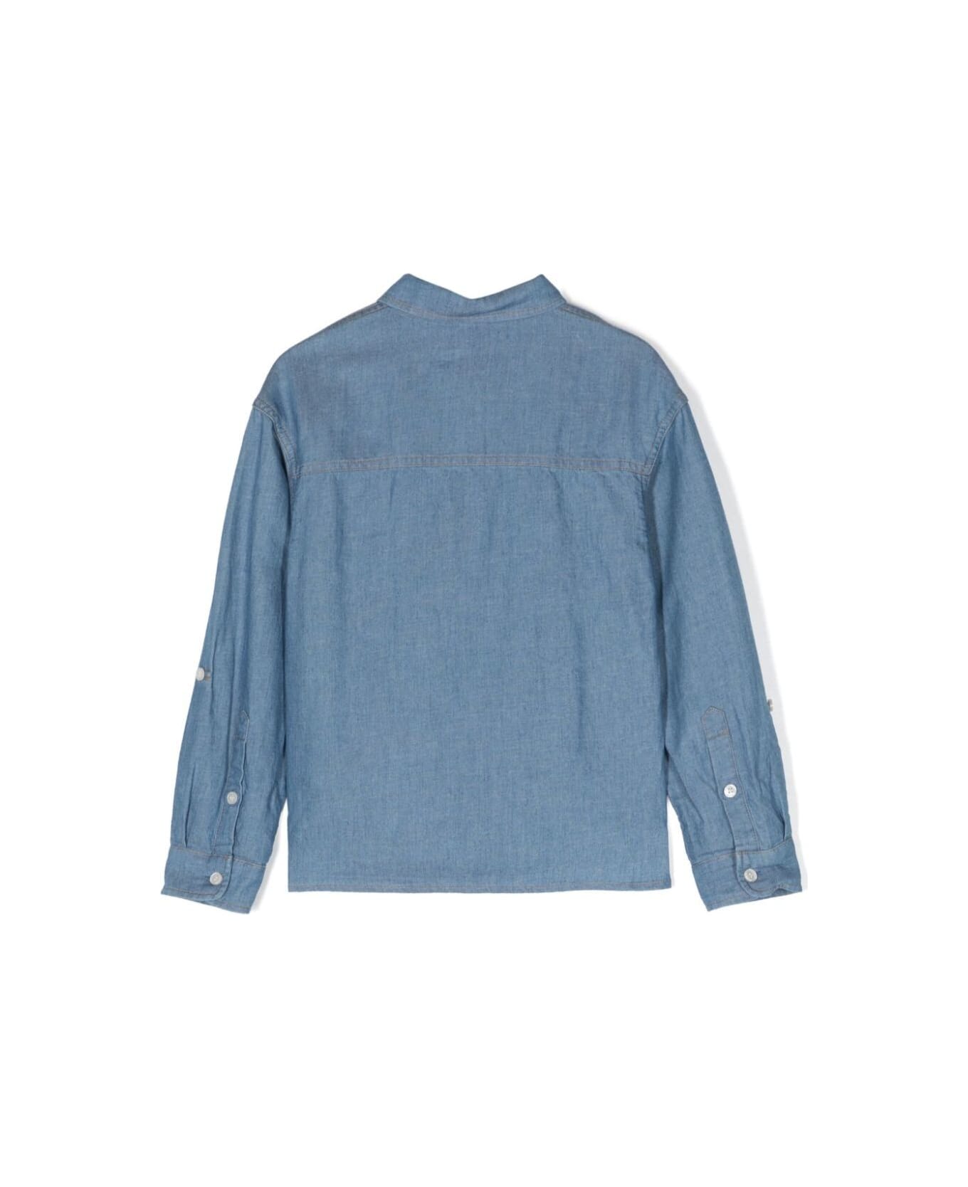 Moschino Blue Shirt With Teddy Bear Print In Cotton Blend Boy - Blu