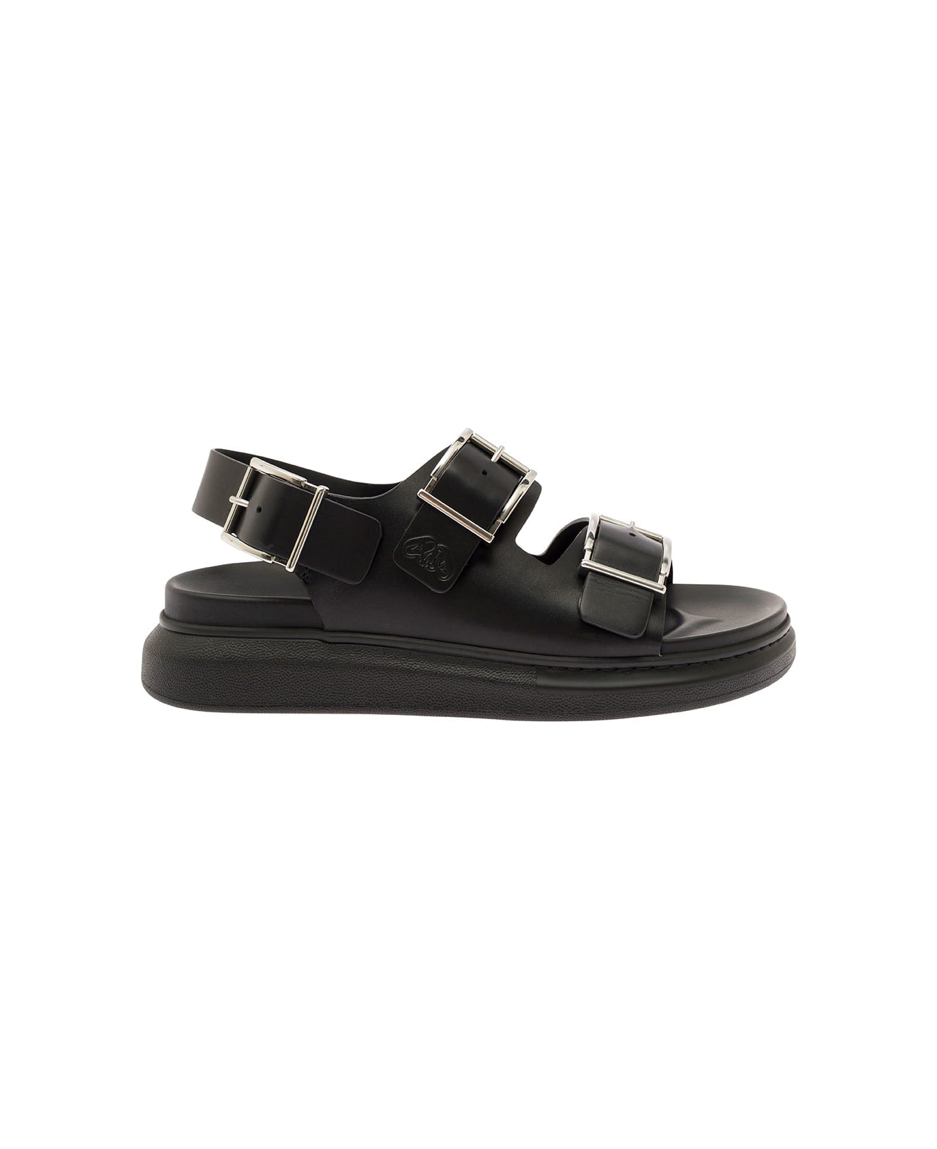 Alexander McQueen Black Slide Sandals With Embossed Logo In Leather Man - Black