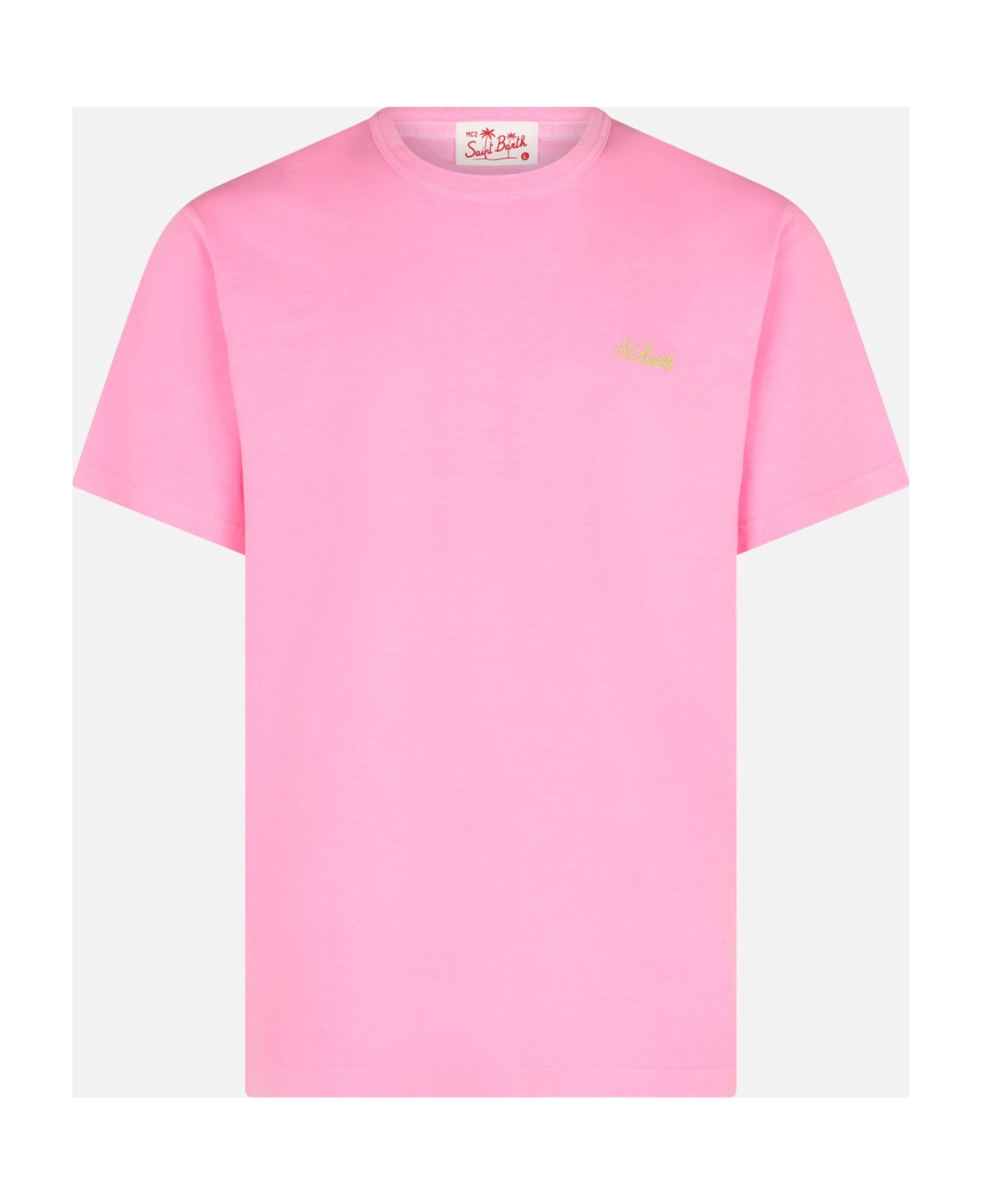 MC2 Saint Barth Man Pink Cotton T-shirt With St. Barth Embroidery - FLUO シャツ