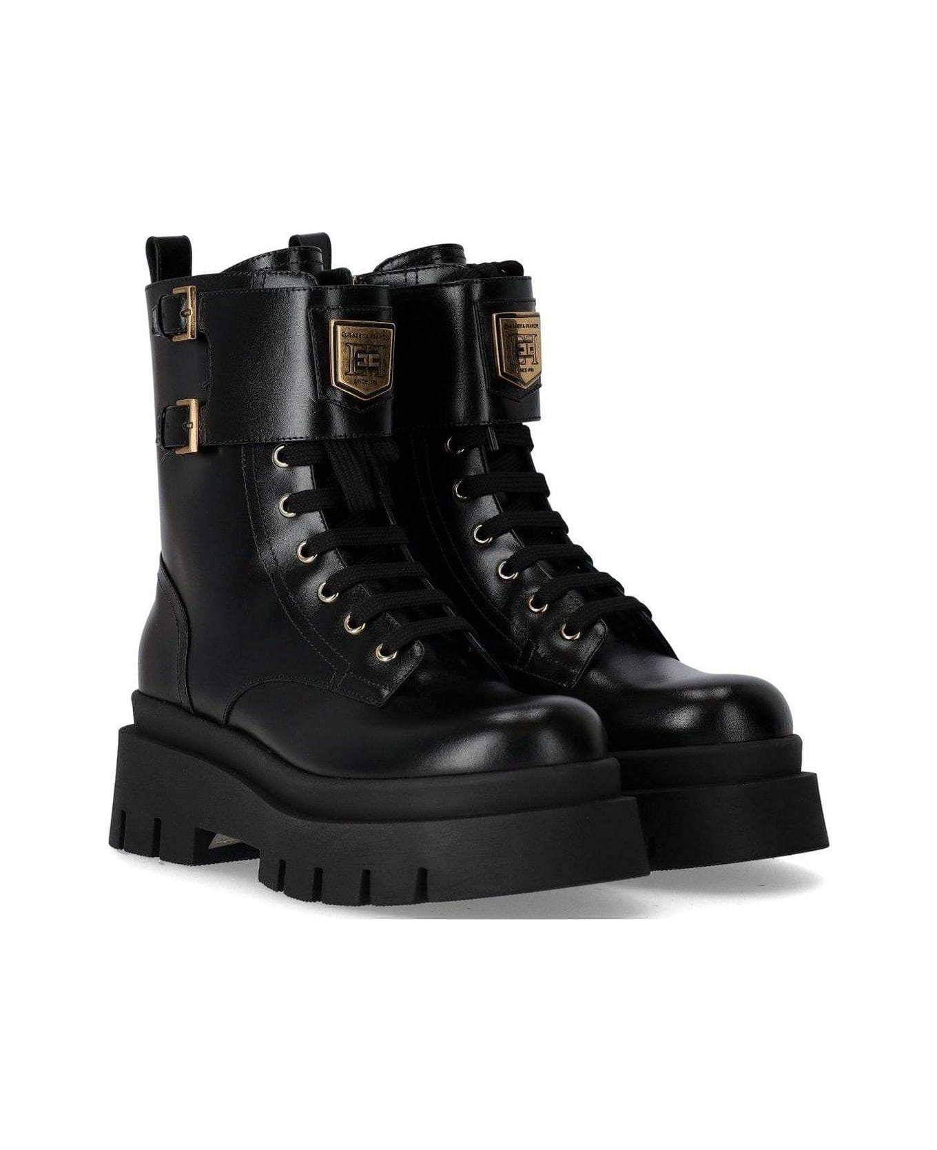 Elisabetta Franchi Logo Plaque Combat Boots - Nero