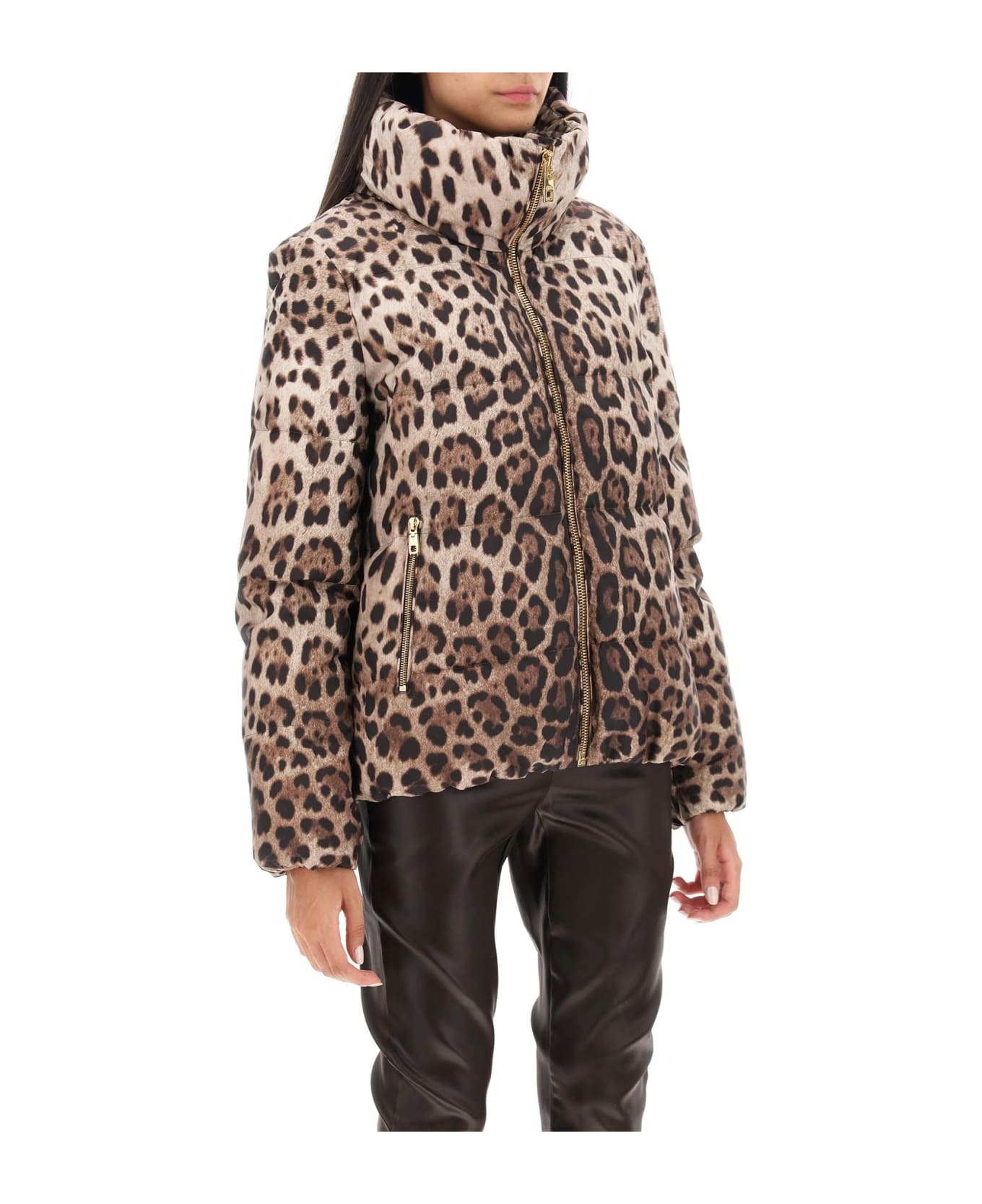 Dolce & Gabbana Leopard Print Padded Jacket - Beige