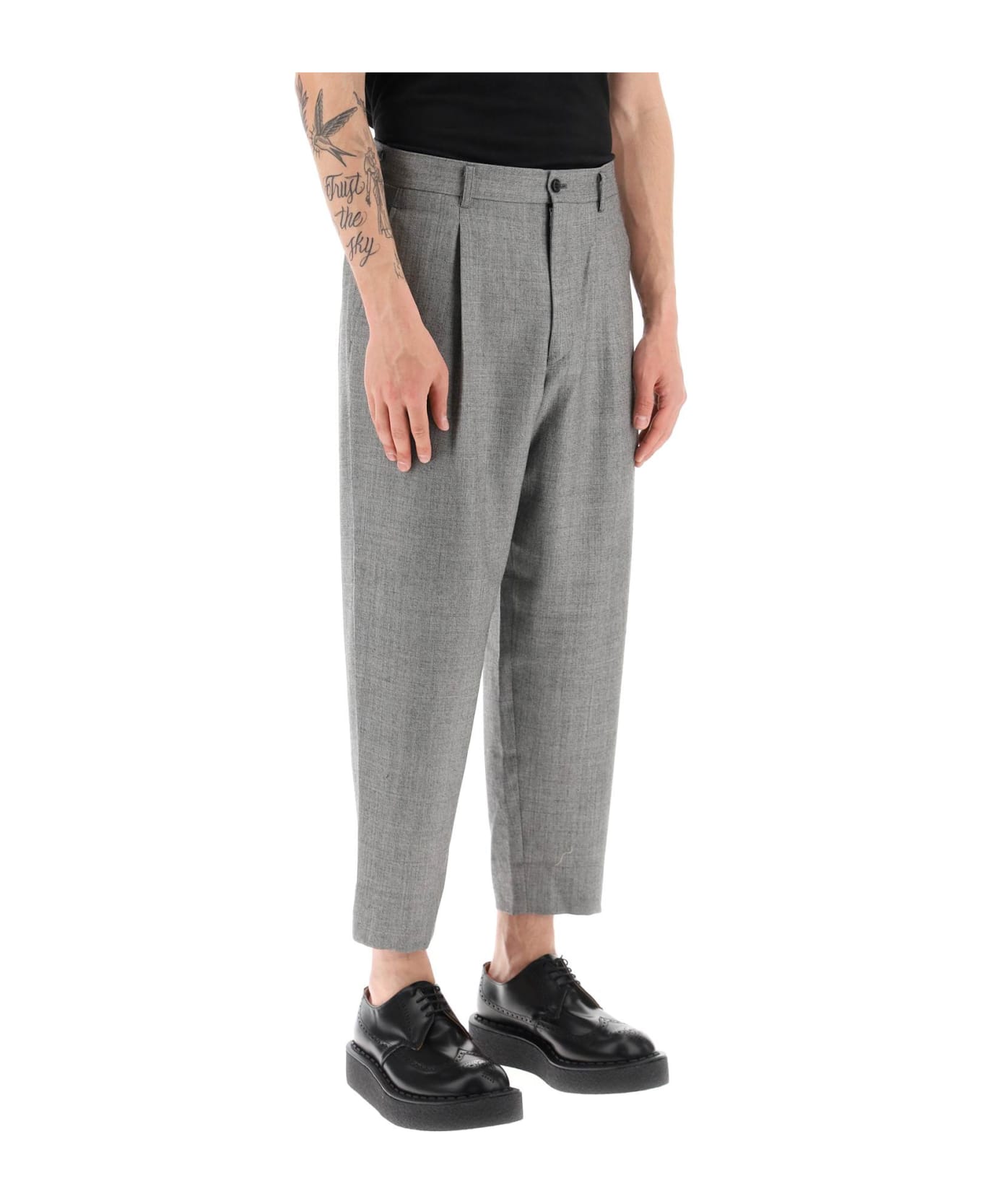 Comme Des Garçons Homme Plus Cropped Light Wool Pants - BLACK NATURAL (Grey)