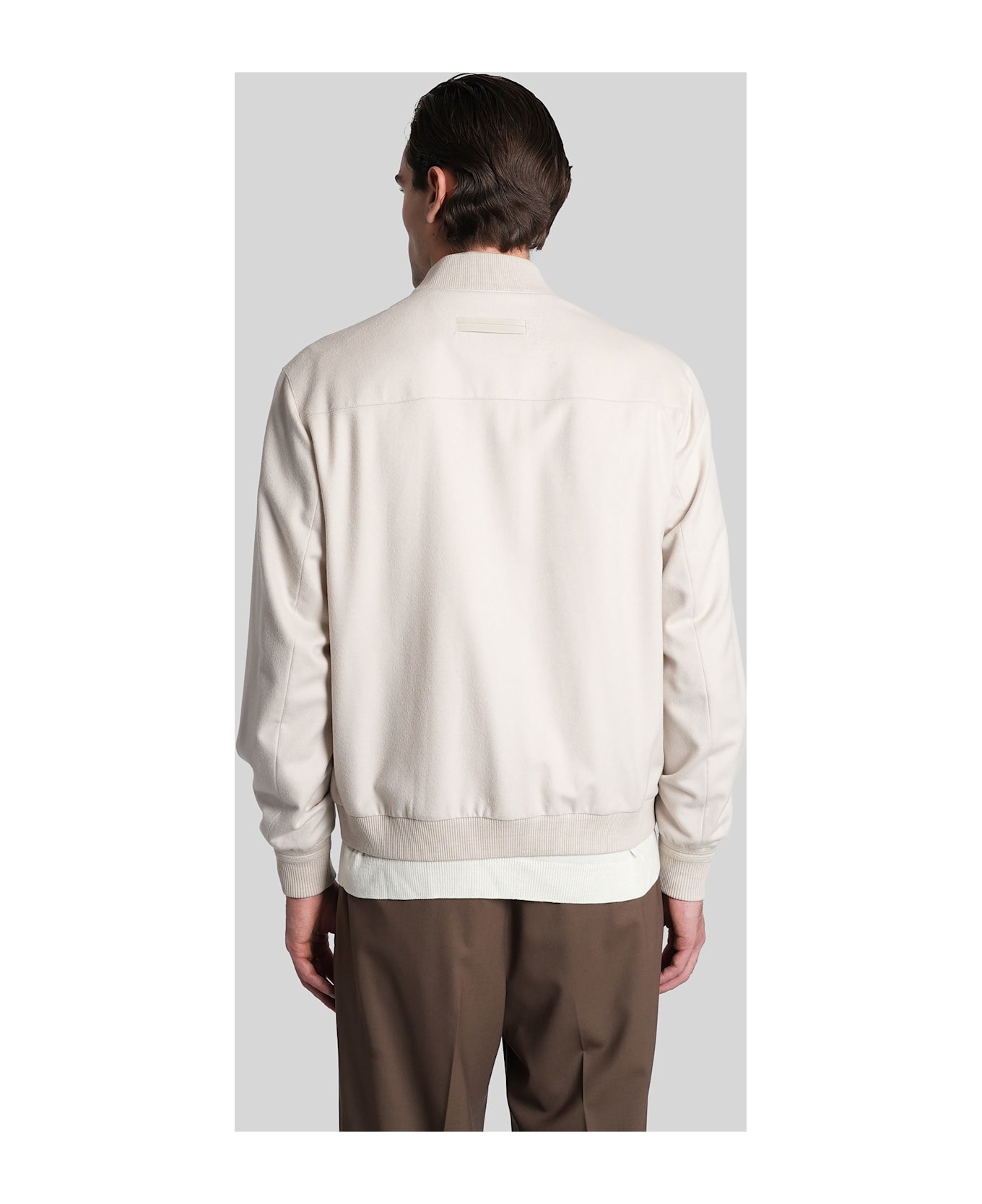 Zegna Bomber Jacket In Beige Cashmere - beige