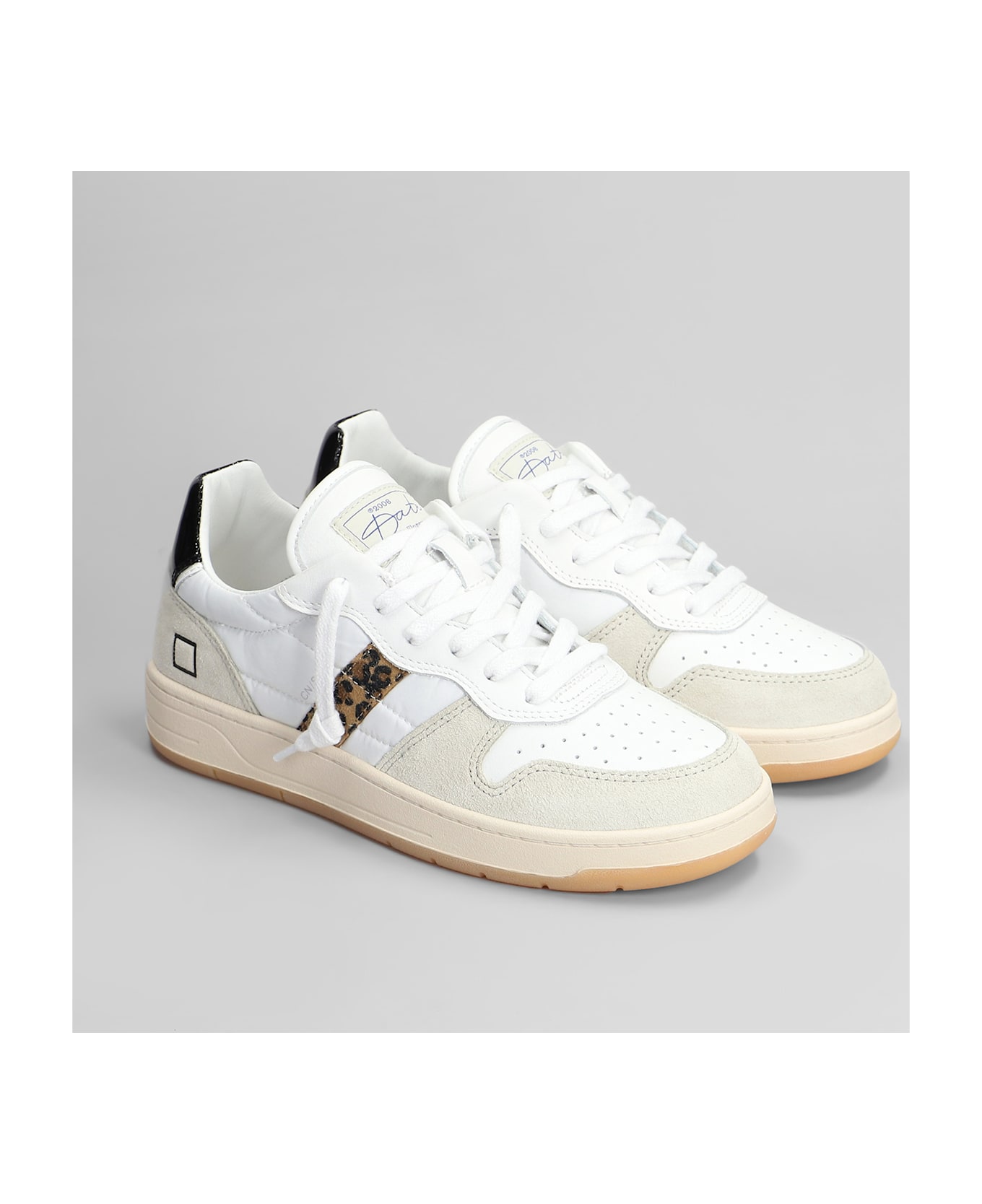 D.A.T.E. Court Shiny Sneakers In White Suede And Leather - white