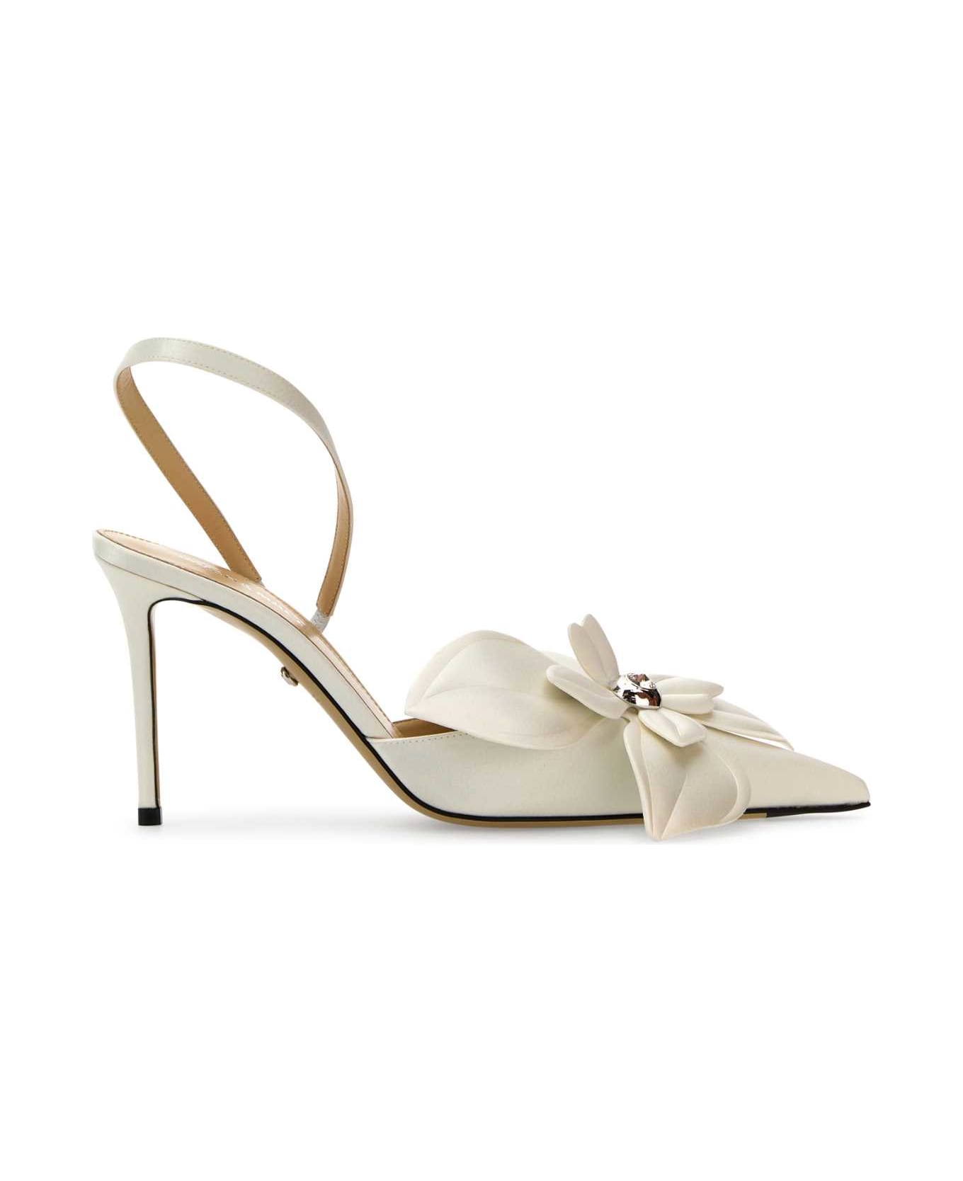 Mach & Mach White Satin Orchid Pumps - WHITE