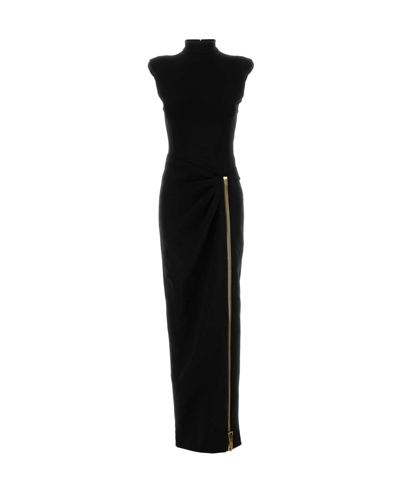 Balmain Black Stretch Viscose Blend Long Dress - NOIR