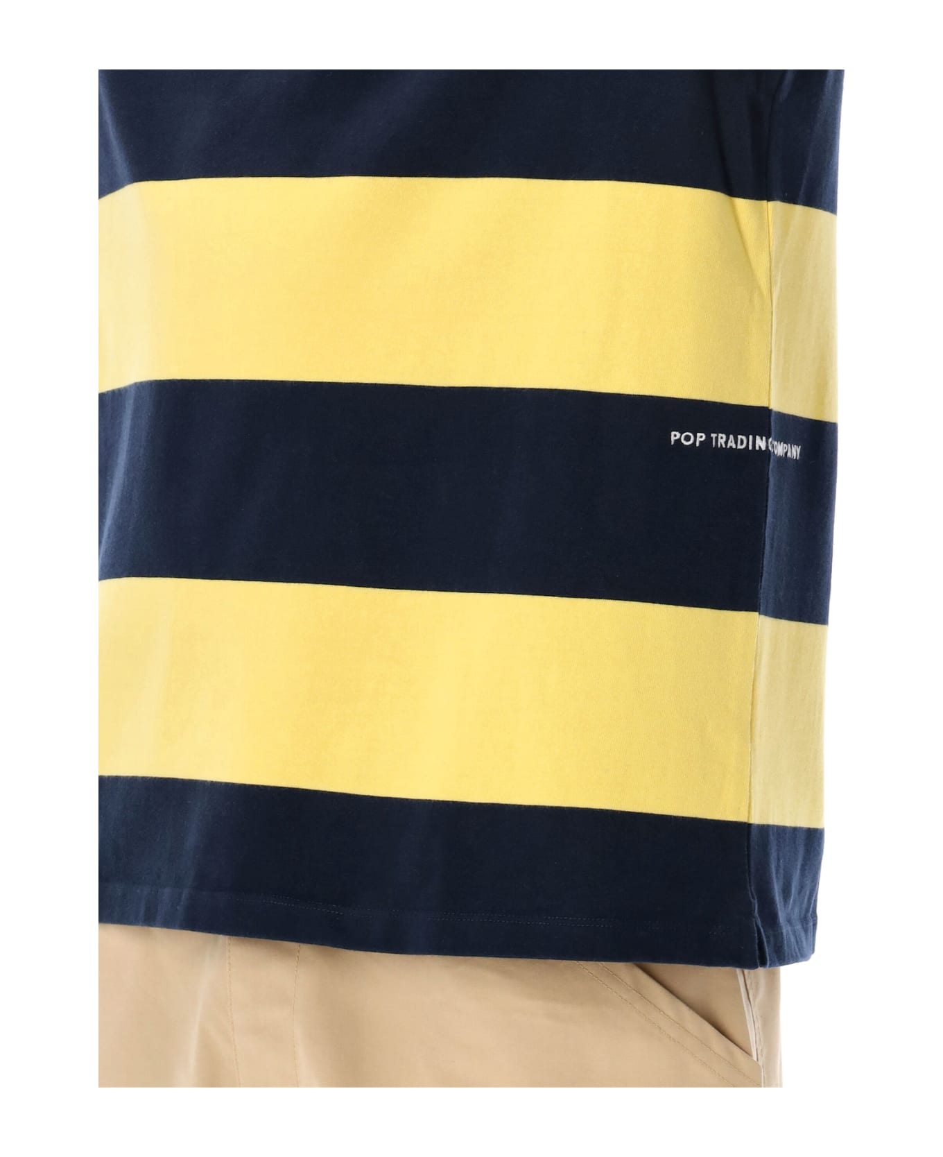 Pop Trading Company Pop Striped Logo Rugby Polo - YELLOW NAVY