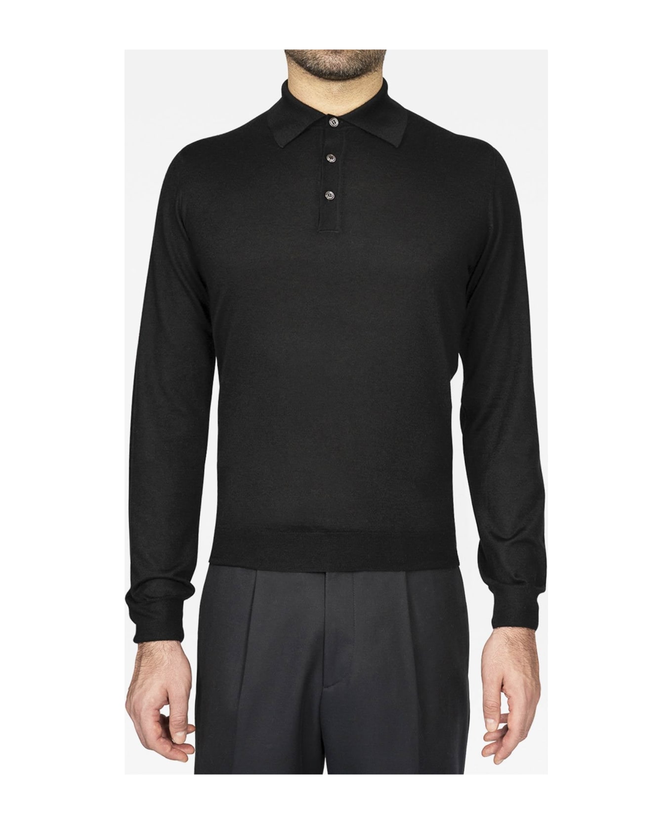 Larusmiani Long Sleeve Polo 'coppa Europa' Sweater - Black