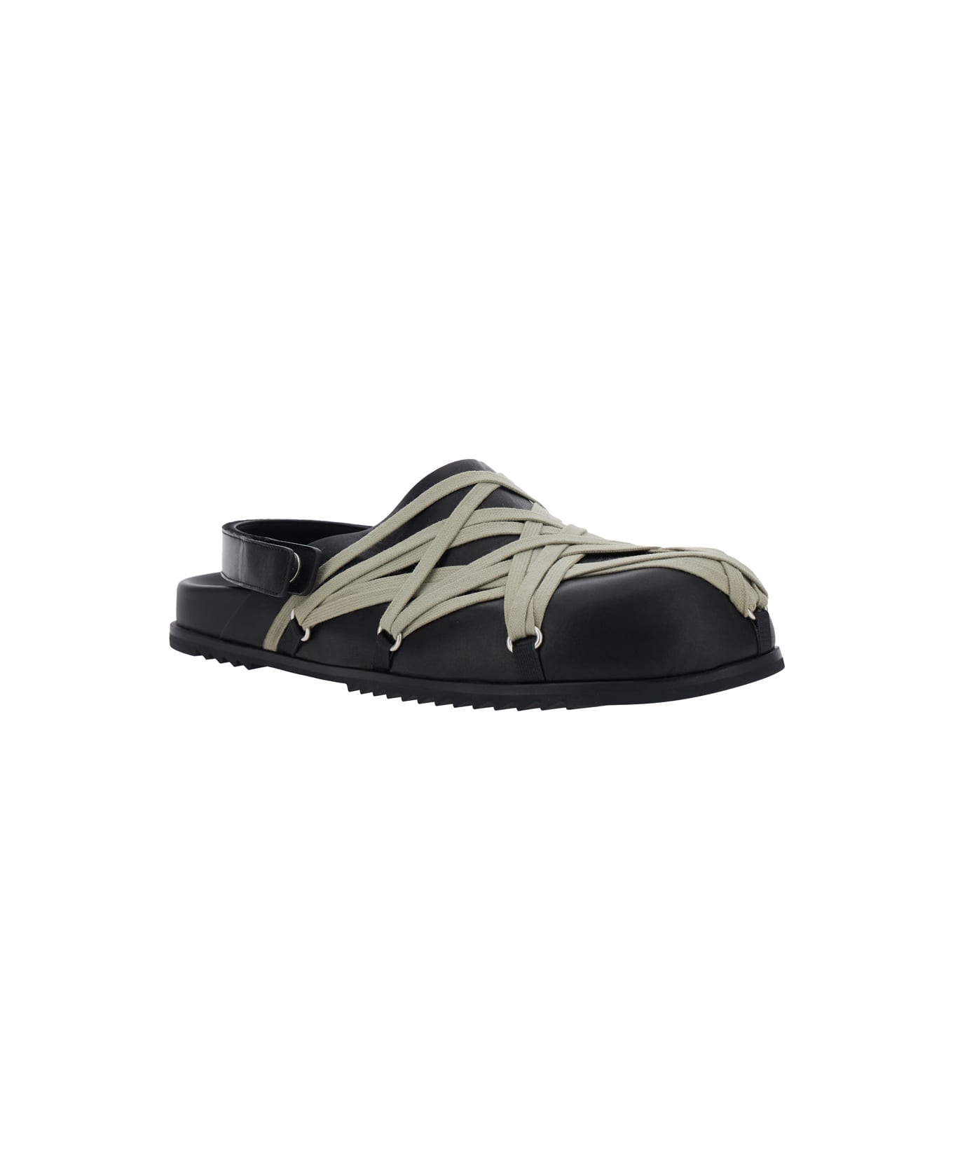 Rick Owens Black Mules With Oversize Decorative Laces And Buckle Closure In Leather Man - Black