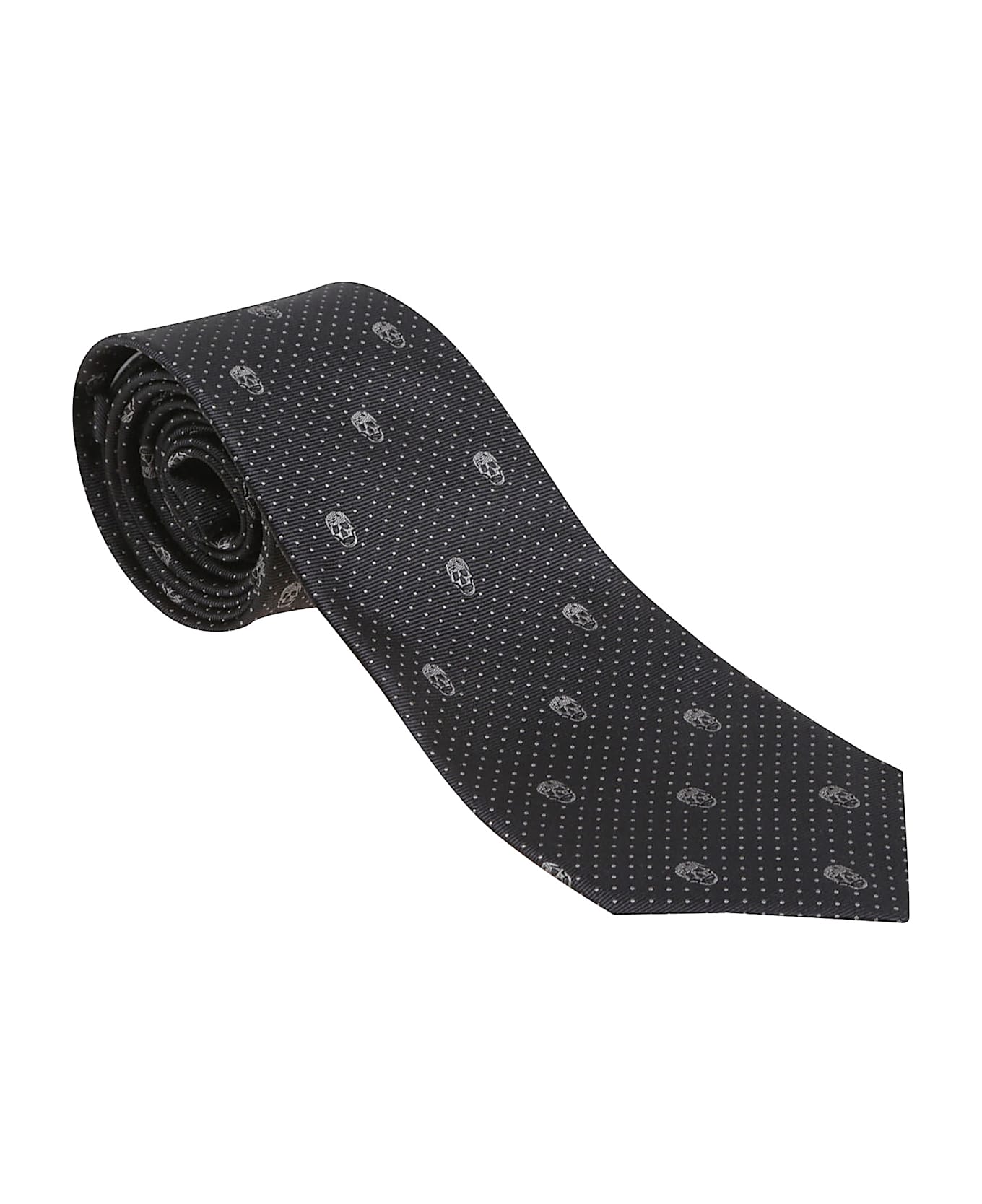 Alexander McQueen Grey Tie With Polka-dots And Skull In Silk Man - Charcoal M Grey