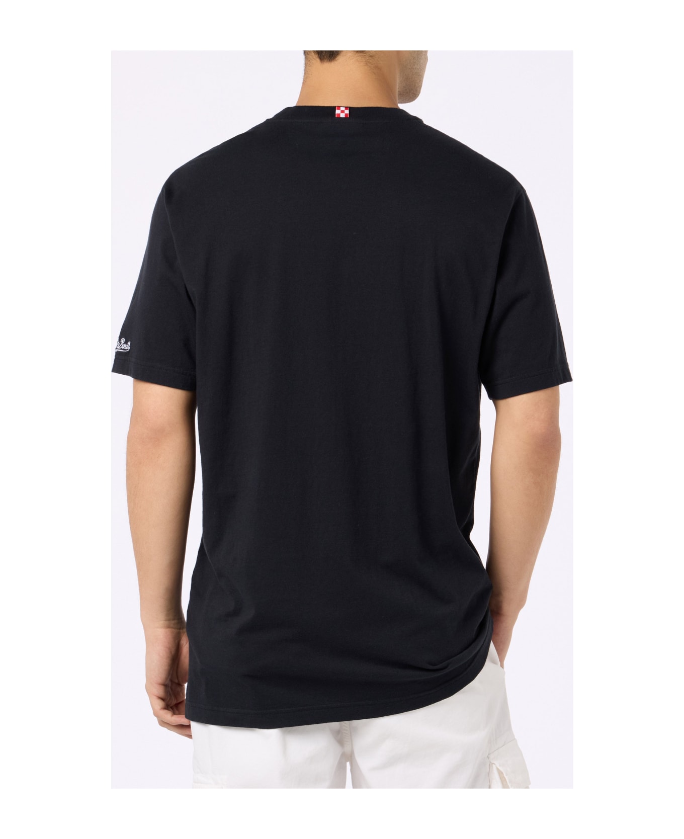 MC2 Saint Barth Man Classic Fit Cotton Jersey T-shirt Portofino With Non Ci Resta Che Sbocciare Embroidery - BLACK