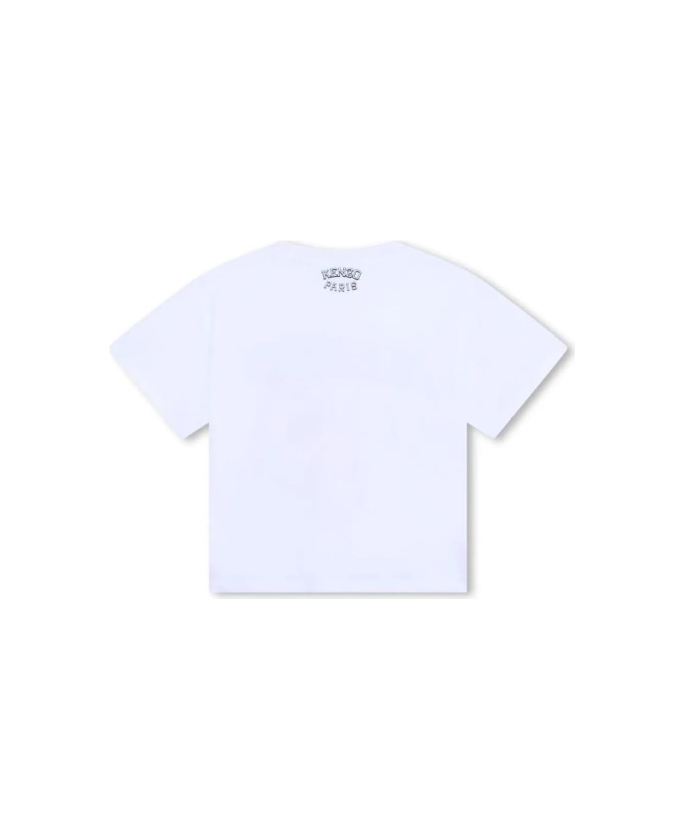 Kenzo Kids White Crewneck T-shirt With Maxi Logo Print On The Front And Logo Lettering On The Rear In Cotton Boy - White